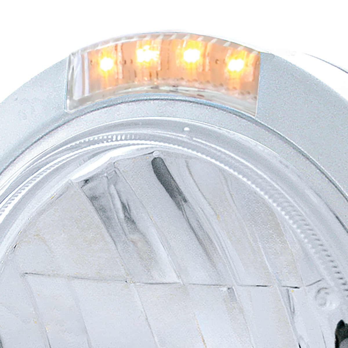 Stainless Steel Bullet Classic Headlight H4 With 10 Amber LED & Dual Mode LED Signal - Clear Lens - Thumbnail 2
