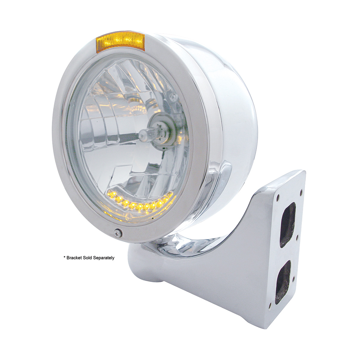 Stainless Steel Bullet Half Moon Headlight H4 With 10 Amber LED & Dual Mode LED Signal-Amber Lens - Thumbnail 4