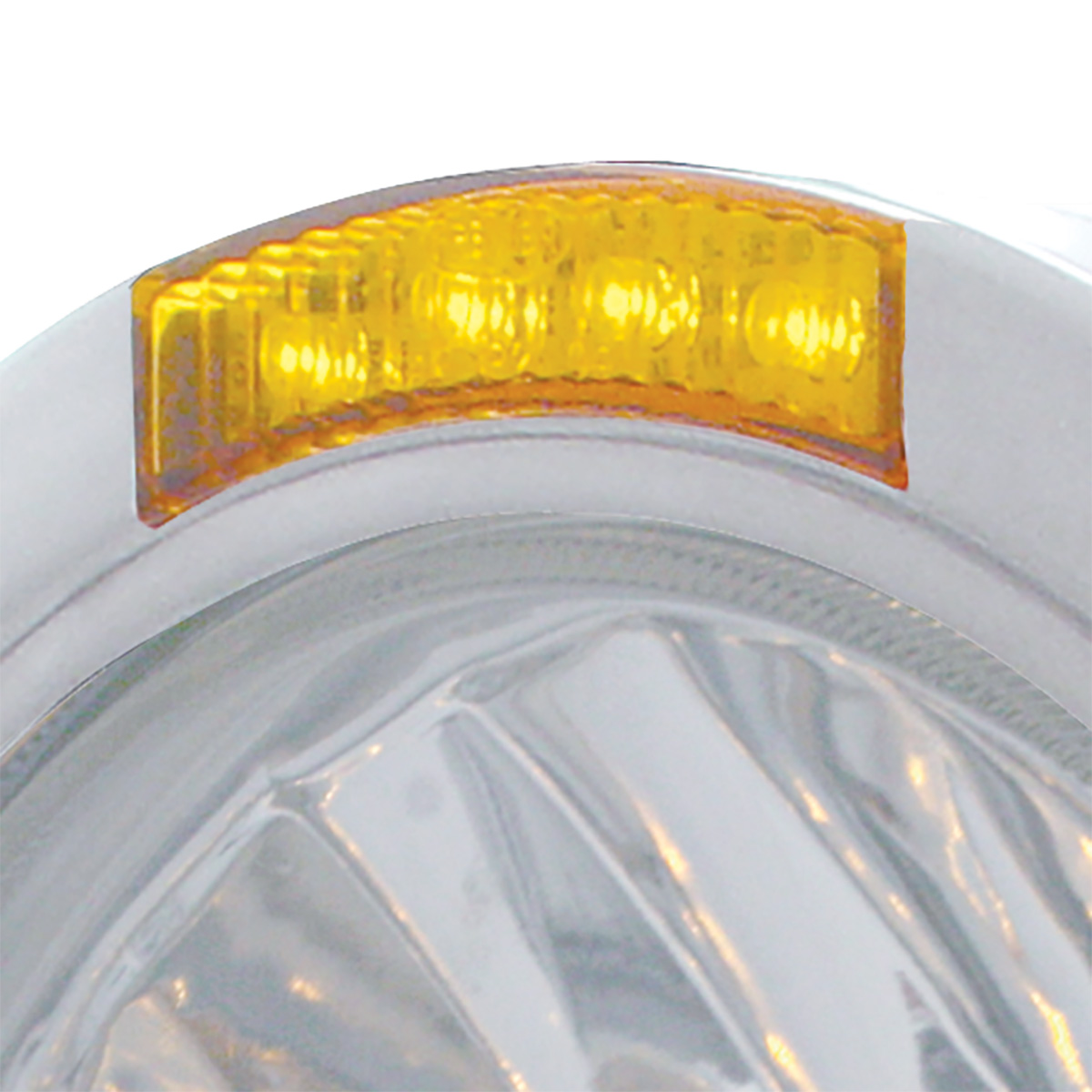 Stainless Steel Bullet Half Moon Headlight H4 With 10 Amber LED & Signal - Amber Lens - Thumbnail 2