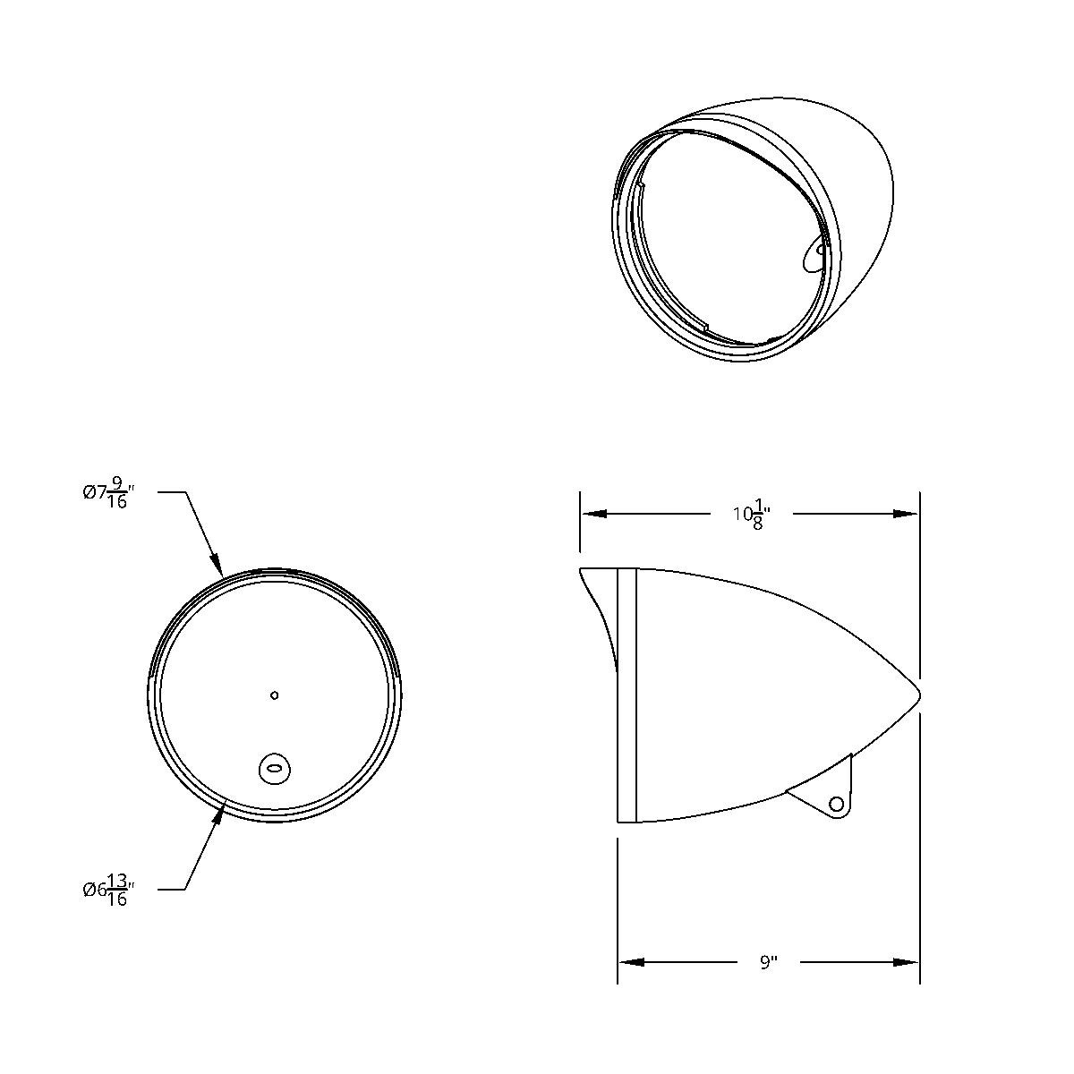 Motorcycle Chrome "Chopper" Headlight Housing With Smooth Visor - Thumbnail 2