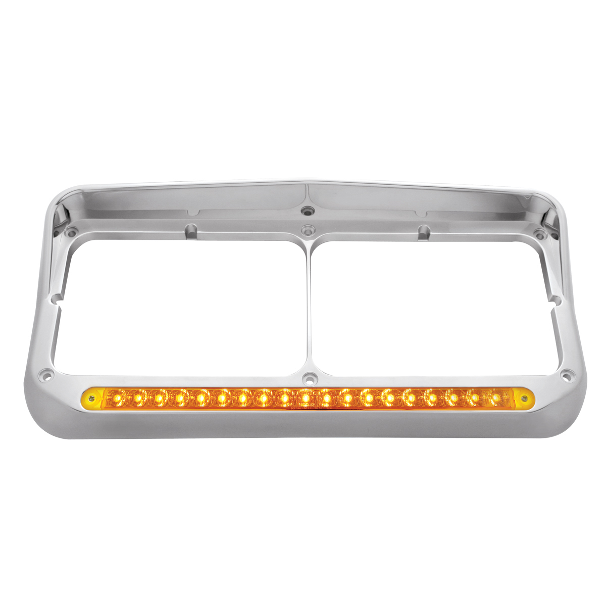 Chrome Rectangular Dual Headlight Bezel With Visor & 19 LED Light Bar - Amber LED/Amber Lens - Thumbnail 3