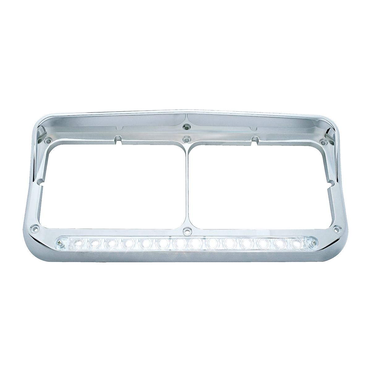 14 LED Chrome Rectangular Dual Headlight Bezel With Visor - White LED/Clear Lens