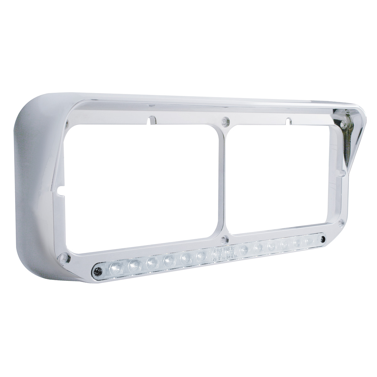 14 LED Chrome Rectangular Dual Headlight Bezel With Visor - White LED/Clear Lens - Thumbnail 3