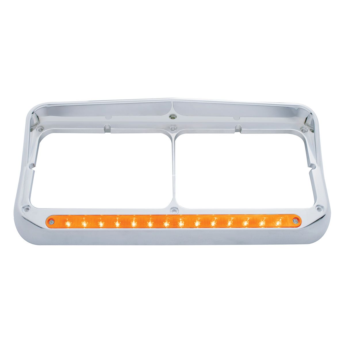 14 LED Chrome Rectangular Dual Headlight Bezel With Visor - Amber LED/Amber Lens