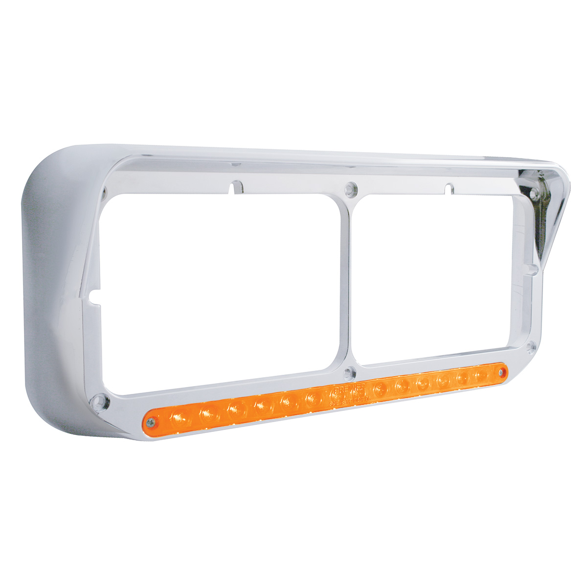 14 LED Chrome Rectangular Dual Headlight Bezel With Visor - Amber LED/Amber Lens - Thumbnail 3