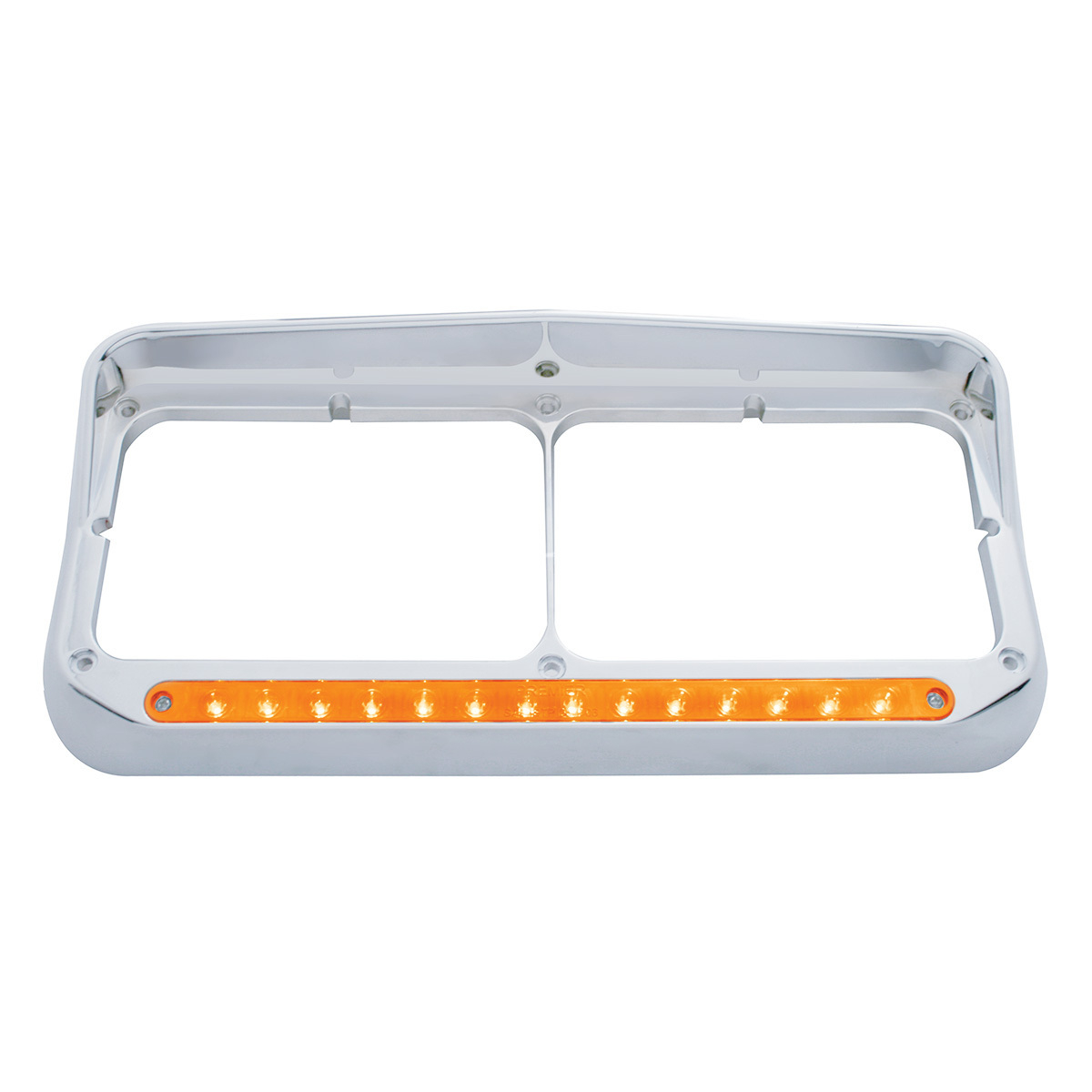 14 LED Chrome Rectangular Dual Headlight Bezel With Visor - Amber LED/Amber Lens - Thumbnail 6