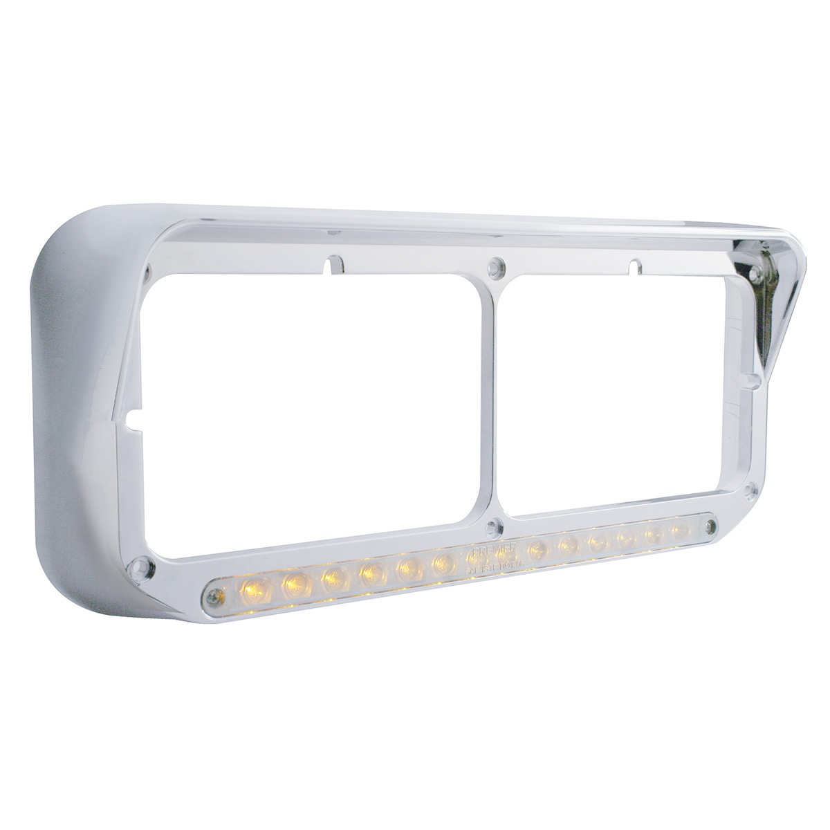 14 LED Chrome Rectangular Dual Headlight Bezel With Visor - Amber LED/Clear Lens - Thumbnail 3