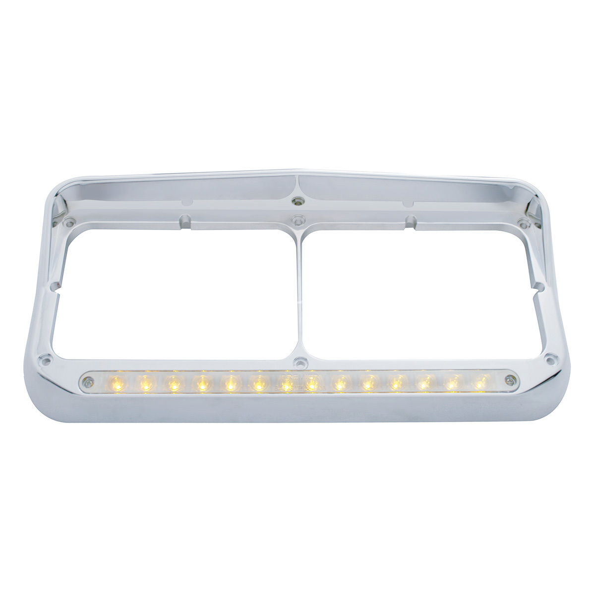 14 LED Chrome Rectangular Dual Headlight Bezel With Visor - Amber LED/Clear Lens - Thumbnail 6
