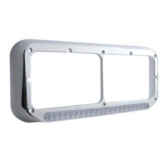 Chrome Rectangular Dual Headlight Bezel With 19 LED Light Bar - Amber LED/Clear Lens - Thumbnail 2