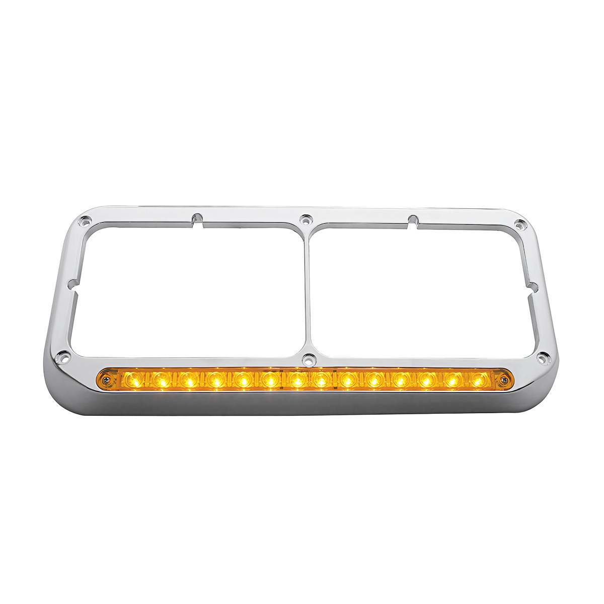 14 LED Chrome Rectangular Dual Headlight Bezel - Amber LED/Amber Lens - Thumbnail 2