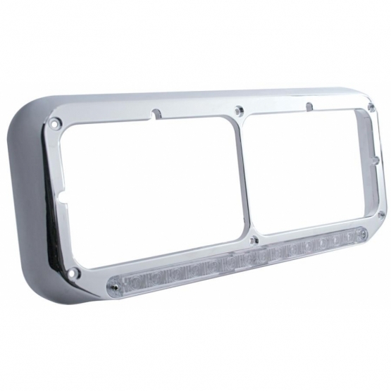 14 LED Chrome Rectangular Dual Headlight Bezel - Amber LED/Clear Lens - Thumbnail 2