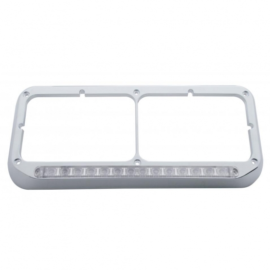 14 LED Chrome Rectangular Dual Headlight Bezel - White LED/Clear Lens