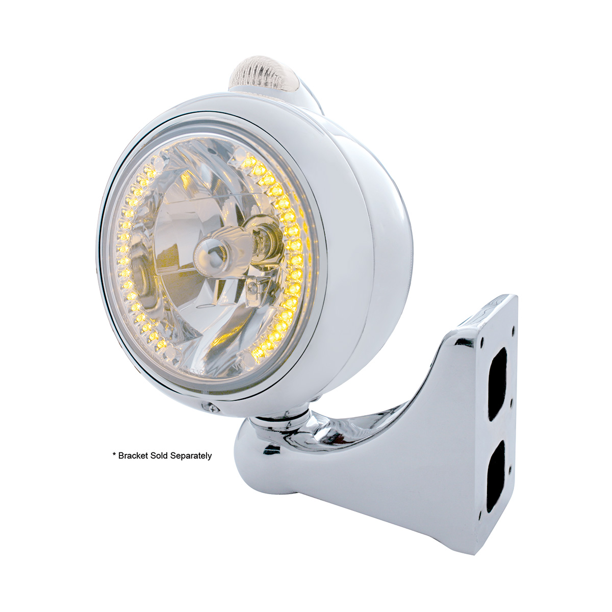 Stainless Steel Guide 682-C Headlight H4 With Amber LED & Dual Mode LED Signal-Clear Lens - Thumbnail 4