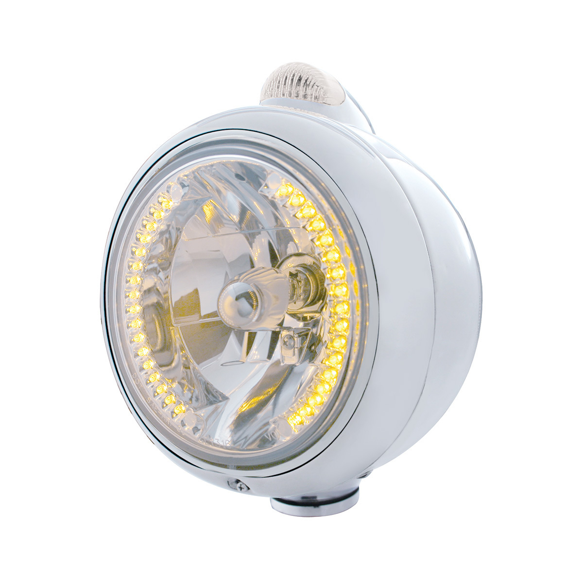 Stainless Steel Guide 682-C Headlight H4 With Amber LED & Dual Mode LED Signal-Clear Lens - Thumbnail 5