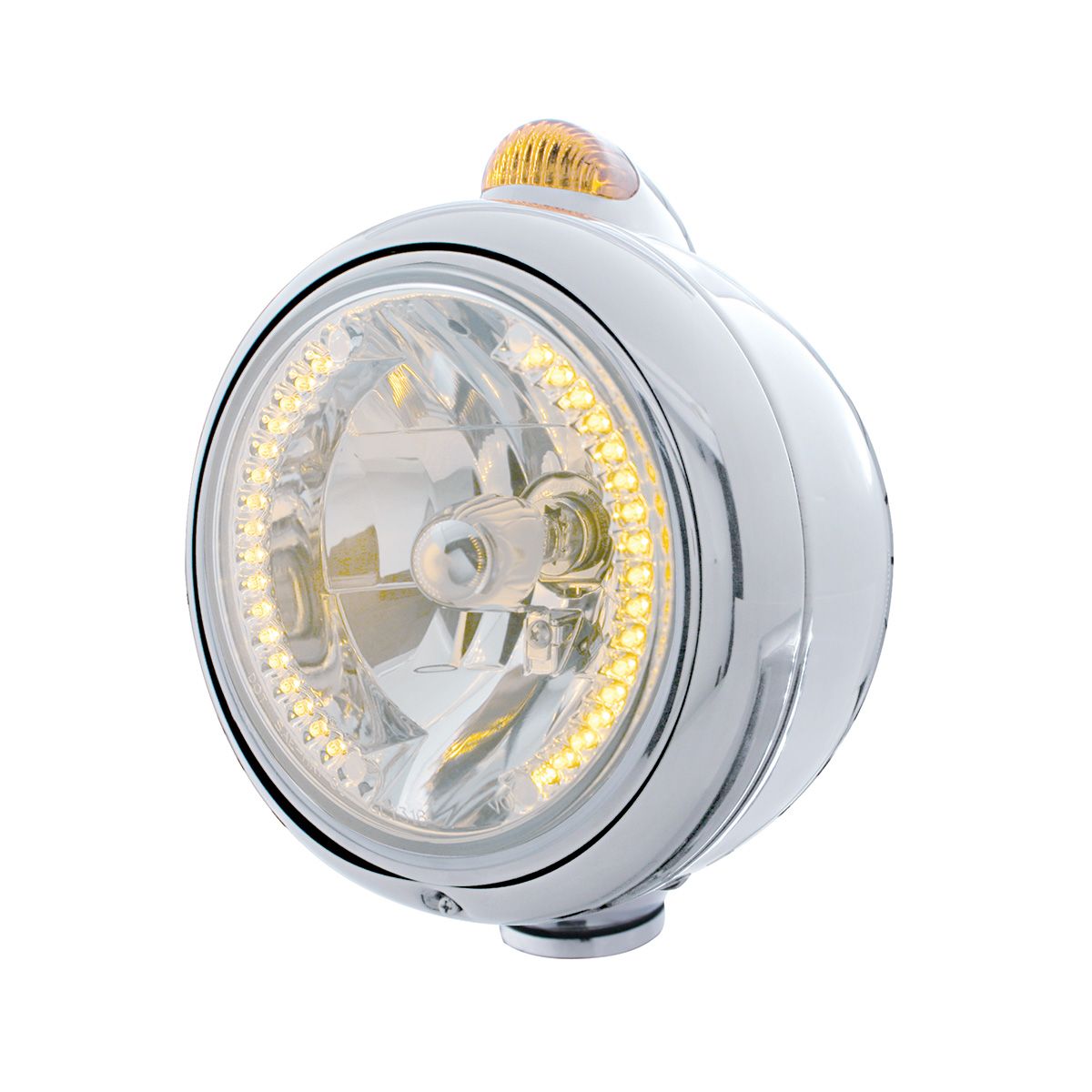 Chrome Guide 682-C Headlight H4 With Amber LED & Dual Mode LED Signal - Amber Lens