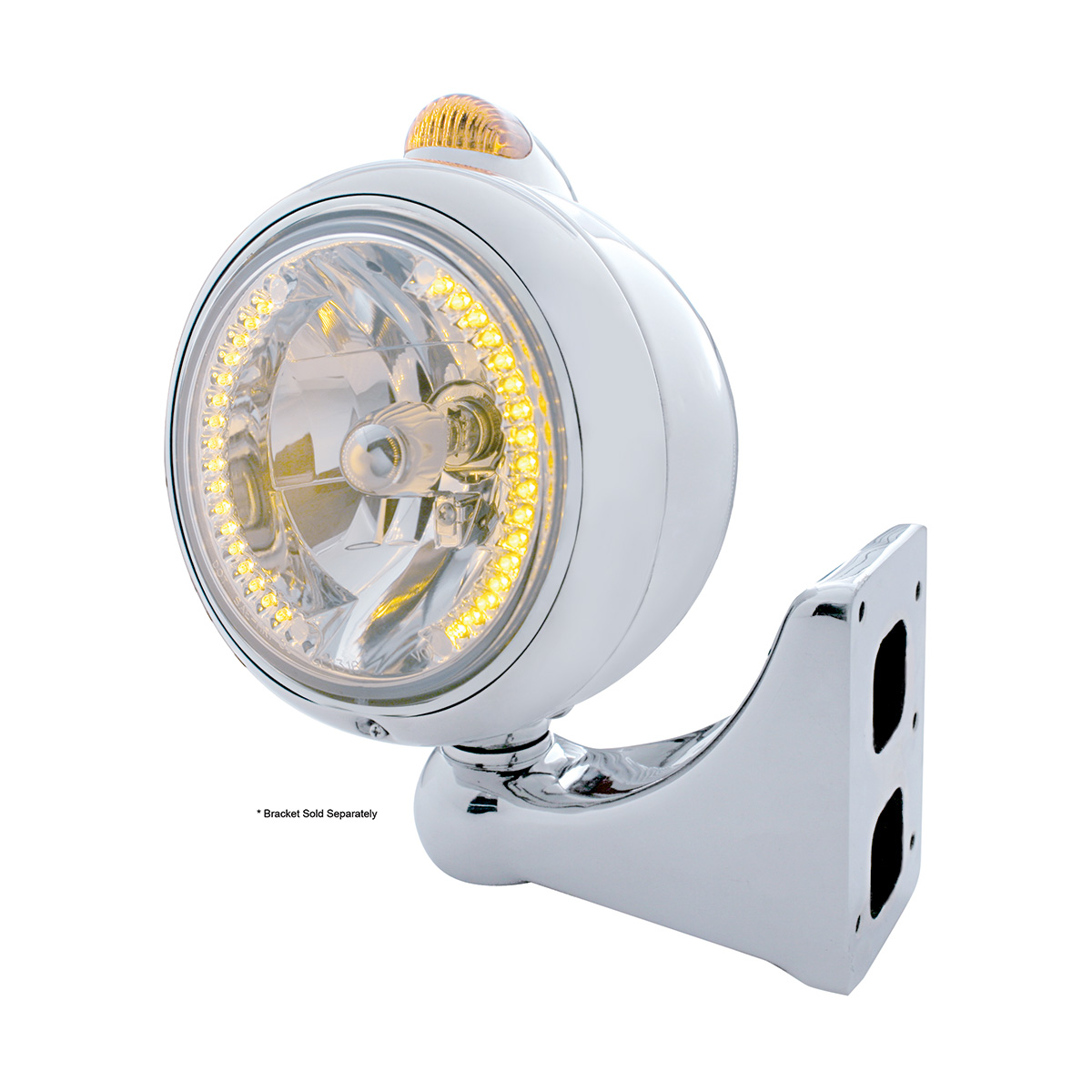 Chrome Guide 682-C Headlight H4 With Amber LED & Dual Mode LED Signal - Amber Lens - Thumbnail 4