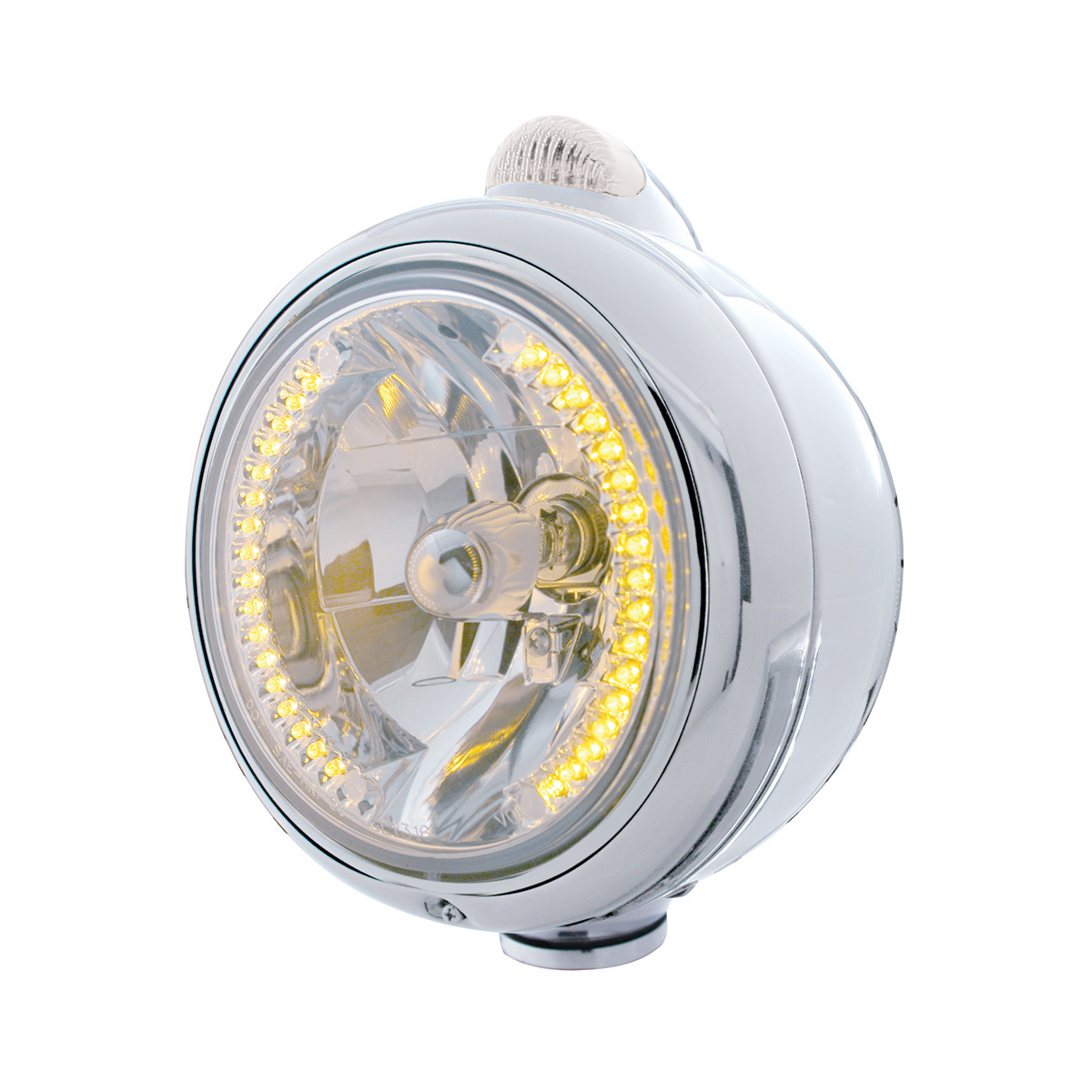 Chrome Guide 682-C Headlight H4 With Amber LED & Dual Mode LED Signal - Clear Lens - Thumbnail 5