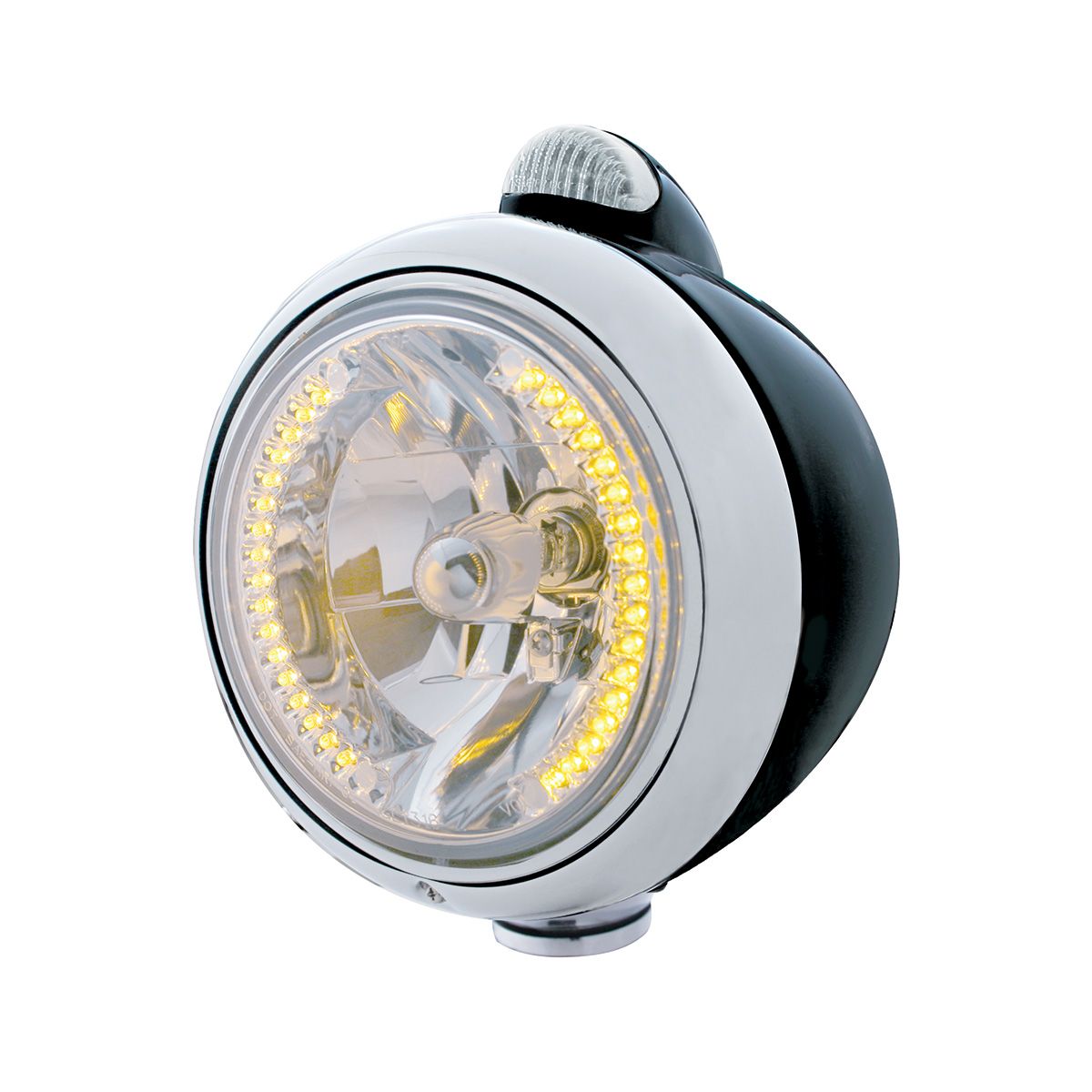 Black Guide 682-C Headlight H4 With Amber LED & Dual Mode LED Signal - Clear Lens
