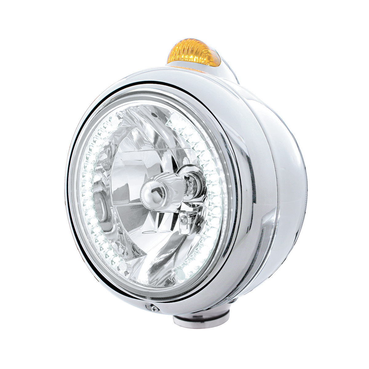 Stainless Steel Guide 682-C Headlight H4 With White LED & Dual Mode LED Signal - Amber Lens - Thumbnail 5