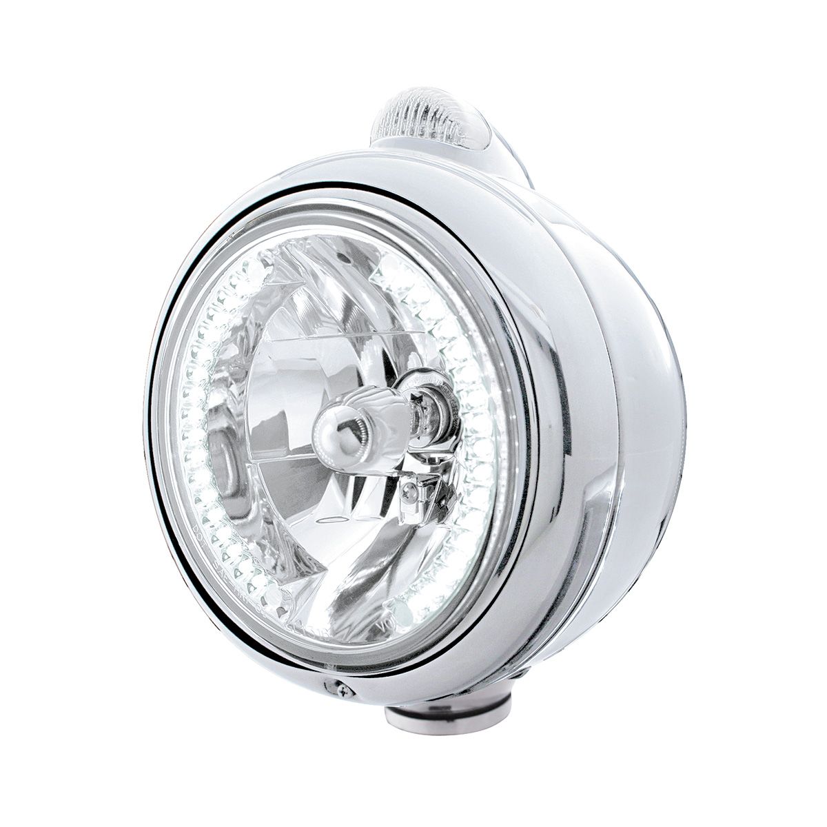 Stainless Steel Guide 682-C Headlight H4 With White LED & Dual Mode LED Signal - Clear Lens