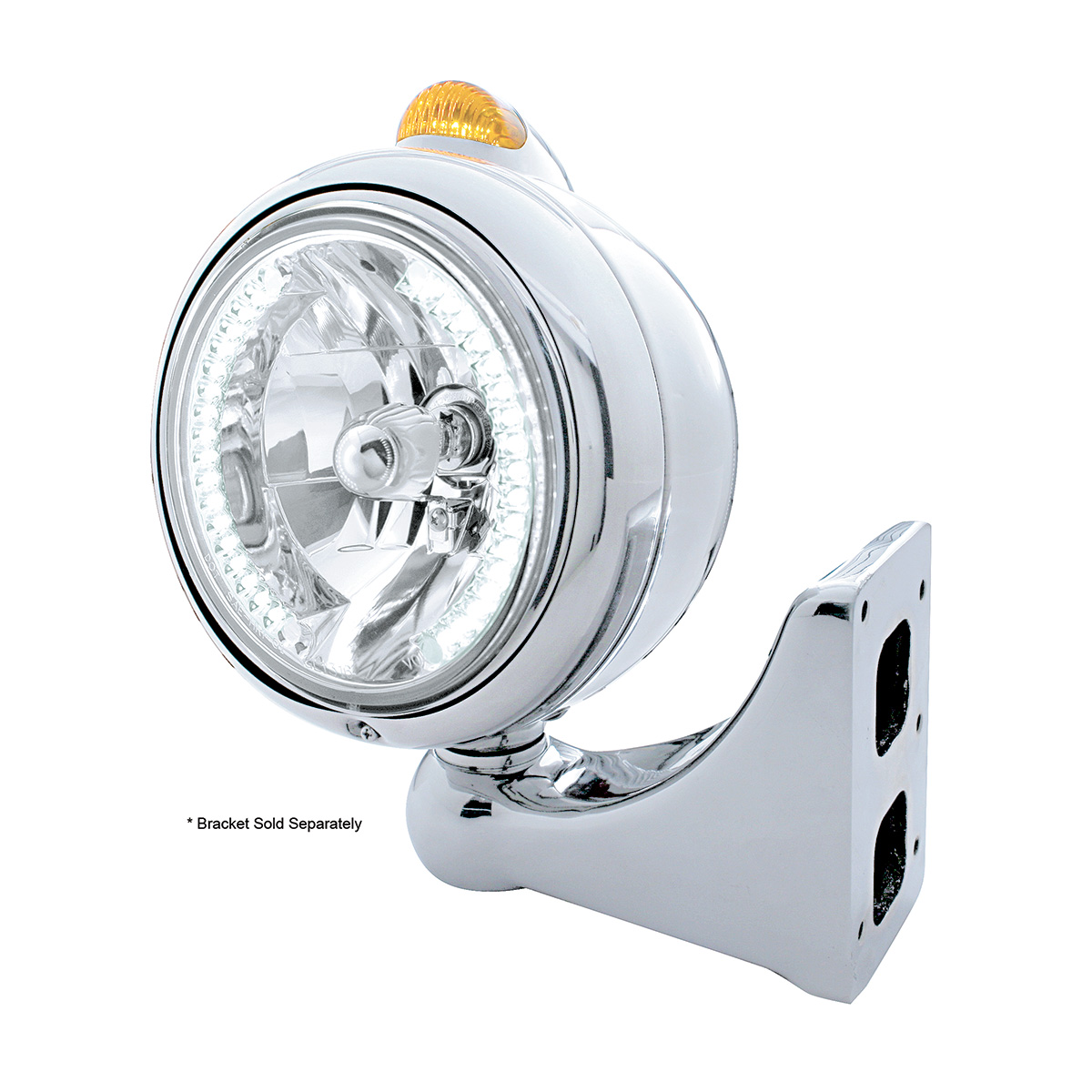Chrome Guide 682-C Headlight H4 With White LED & Dual Mode LED Signal - Amber Lens - Thumbnail 4