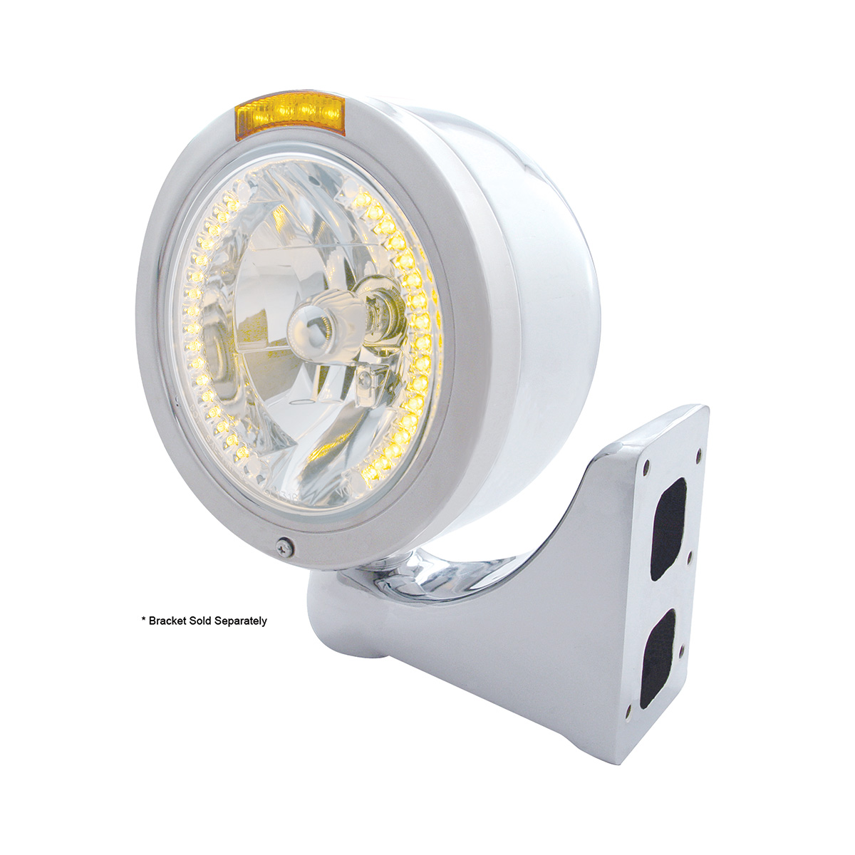 Stainless Steel Bullet Half Moon Headlight H4 With Amber LED & Dual Mode LED Signal-Amber Lens - Thumbnail 4