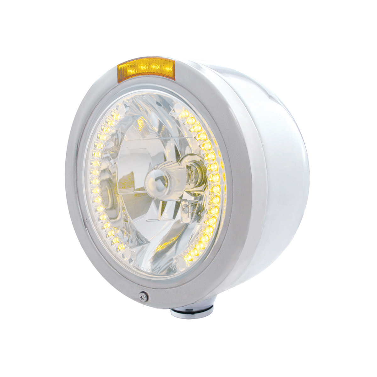 Stainless Steel Bullet Half Moon Headlight H4 With Amber LED & Dual Mode LED Signal-Amber Lens - Thumbnail 5
