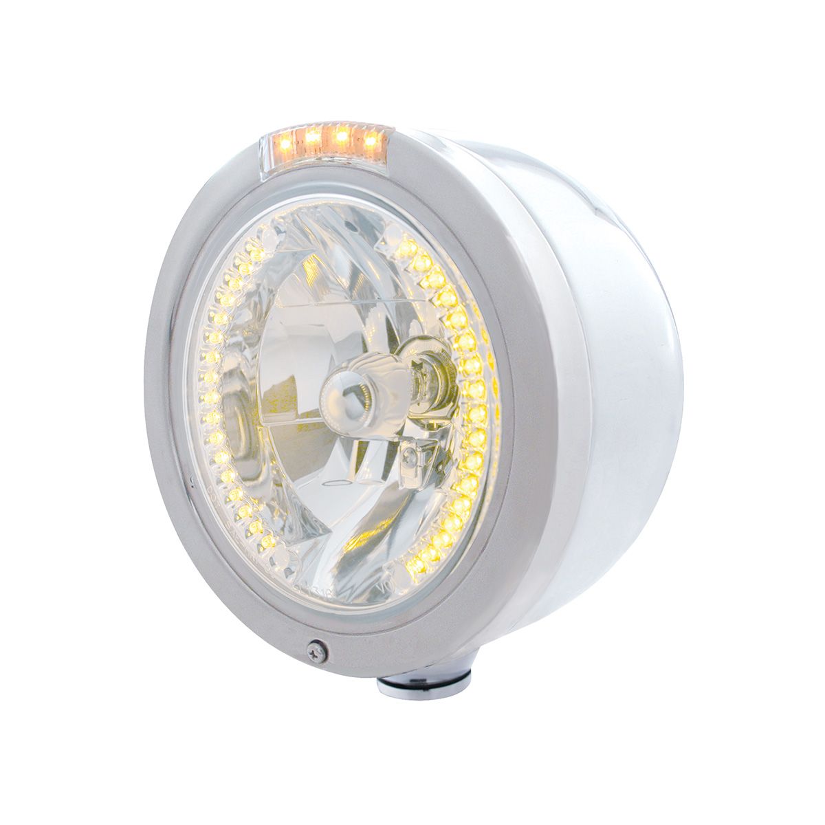 Stainless Steel Bullet Half Moon Headlight H4 With Amber LED & Dual Mode LED Signal-Clear Lens