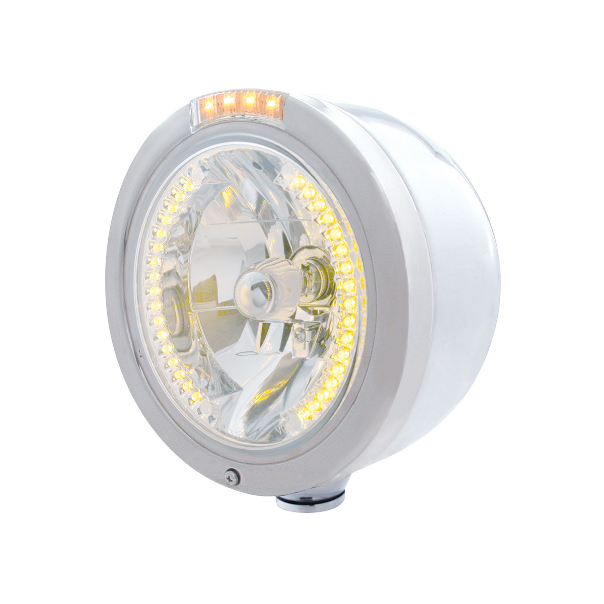 Stainless Steel Bullet Half Moon Headlight H4 With Amber LED & Dual Mode LED Signal-Clear Lens - Thumbnail 5