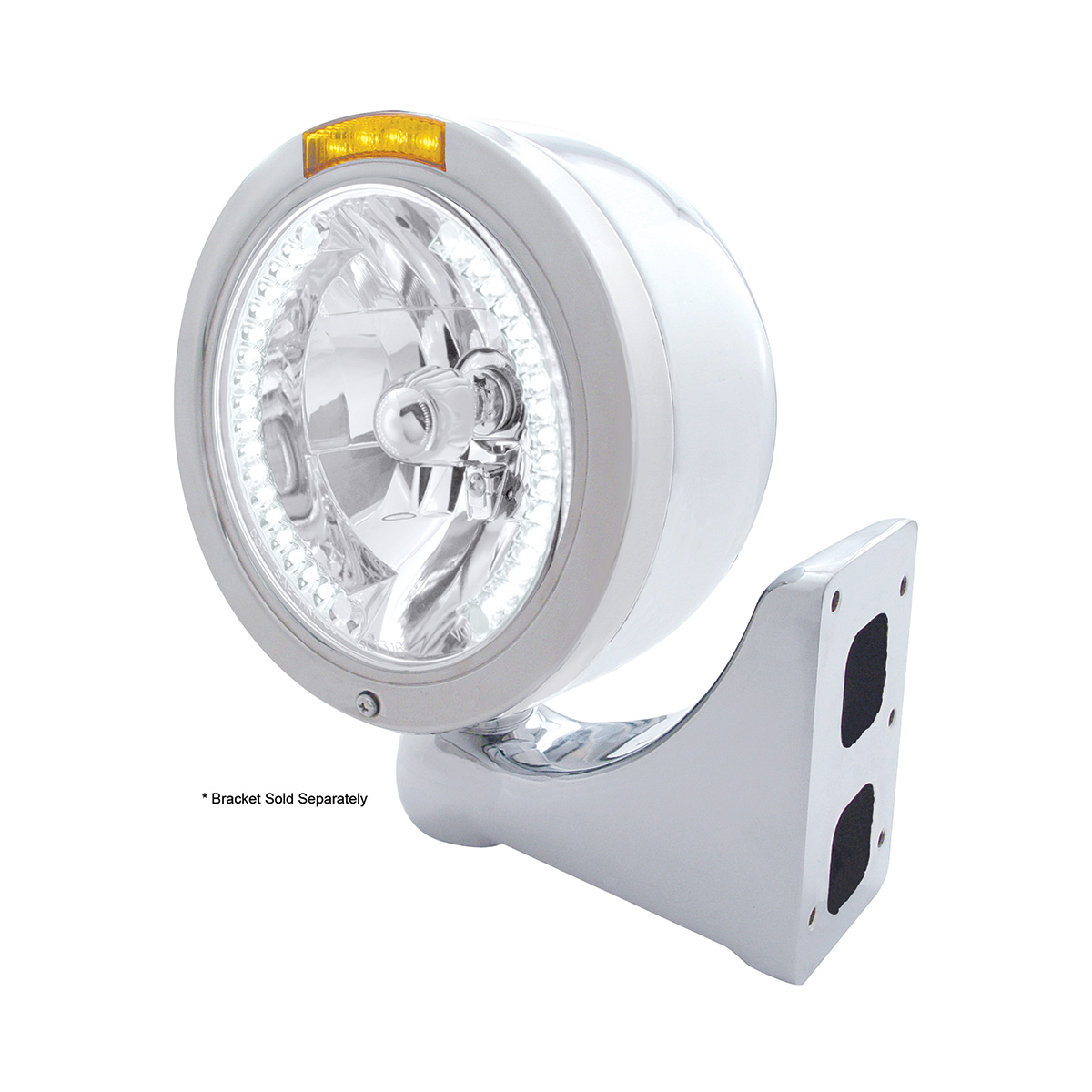 Stainless Steel Bullet Half Moon Headlight H4 With White LED & Dual Mode LED Signal-Amber Lens - Thumbnail 4