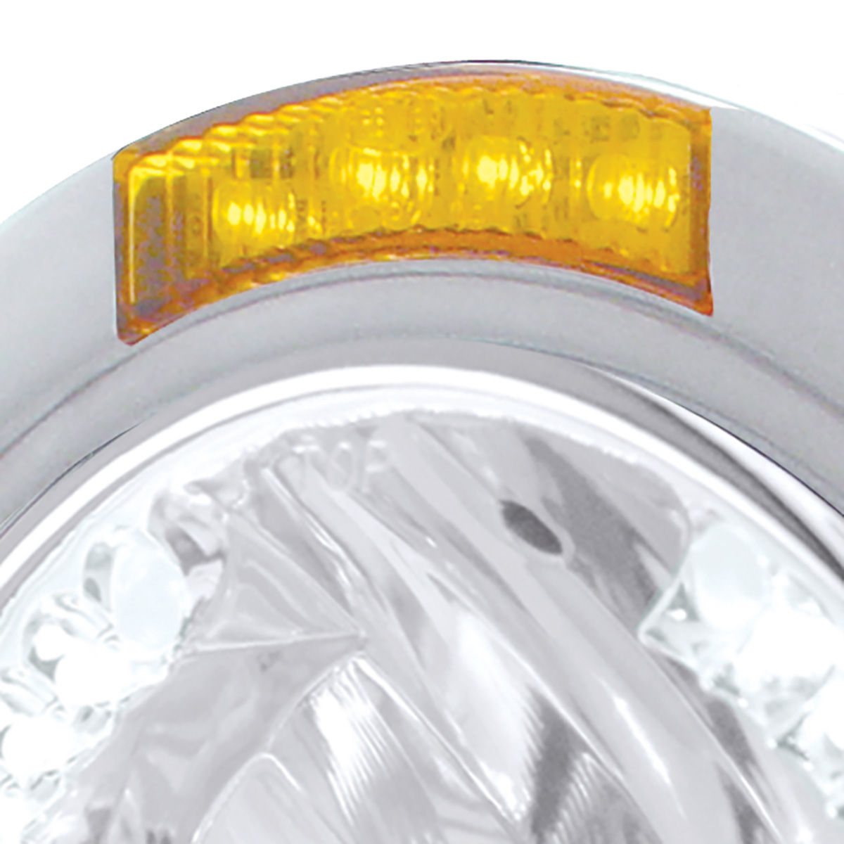 Stainless Steel Bullet Half Moon Headlight H4 With White LED & Signal - Amber Lens - Thumbnail 2