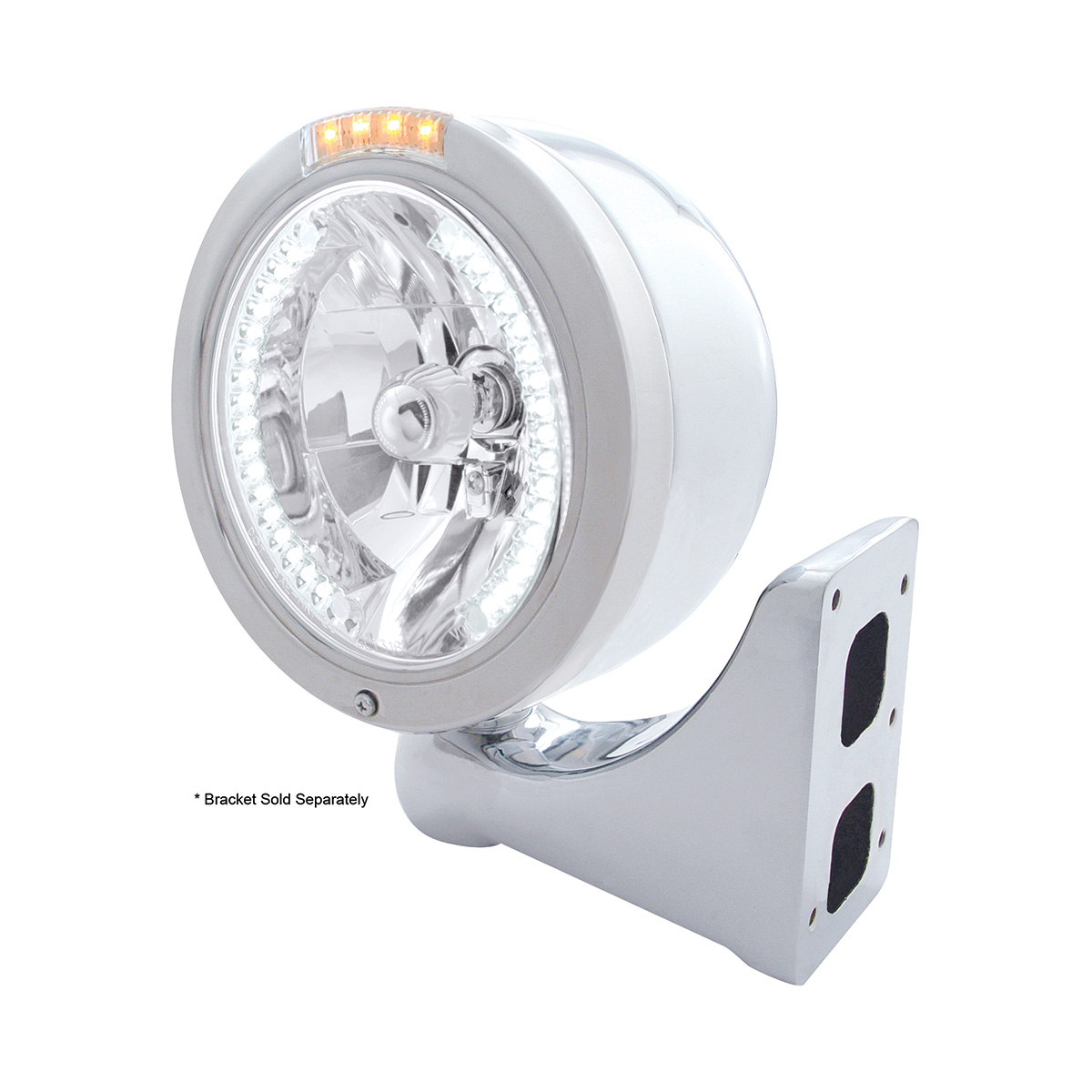 Stainless Steel Bullet Half Moon Headlight H4 With White LED & Signal - Clear Lens - Thumbnail 4