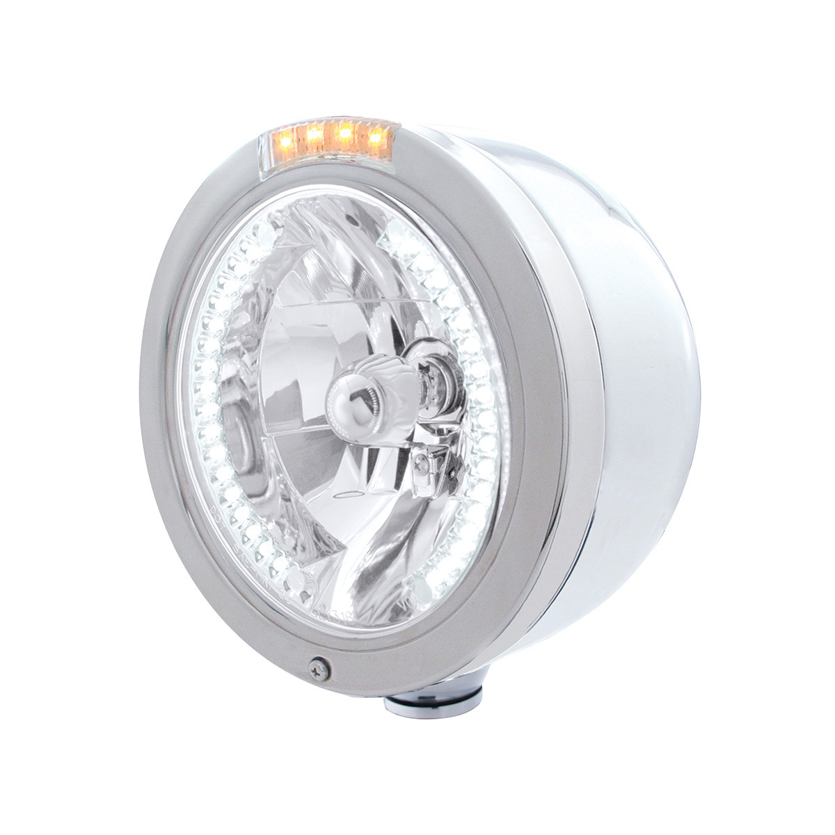 Stainless Steel Bullet Half Moon Headlight H4 With White LED & Signal - Clear Lens - Thumbnail 5