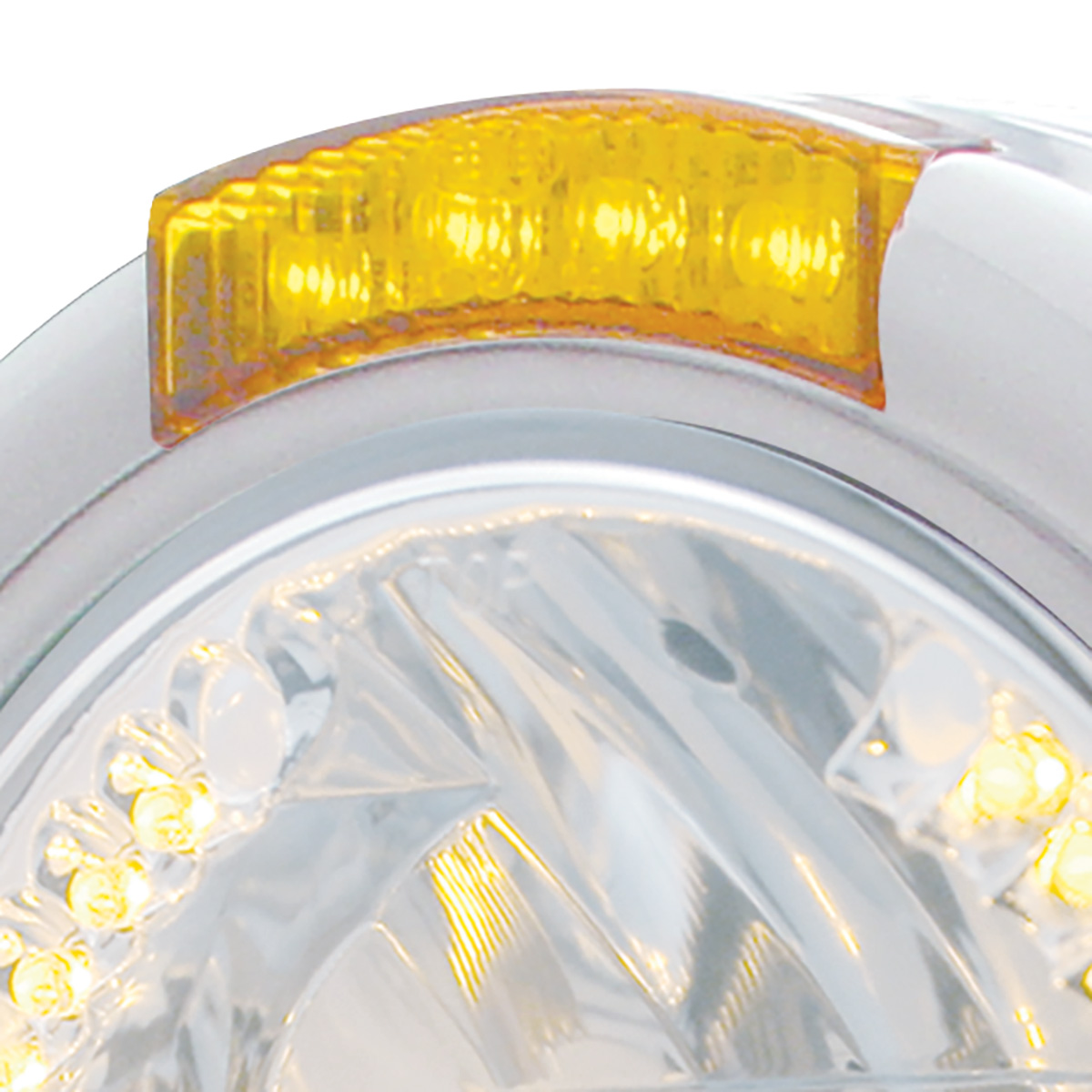 Stainless Steel Classic Half Moon Headlight H4 With Amber LED & Signal - Amber Lens - Thumbnail 2