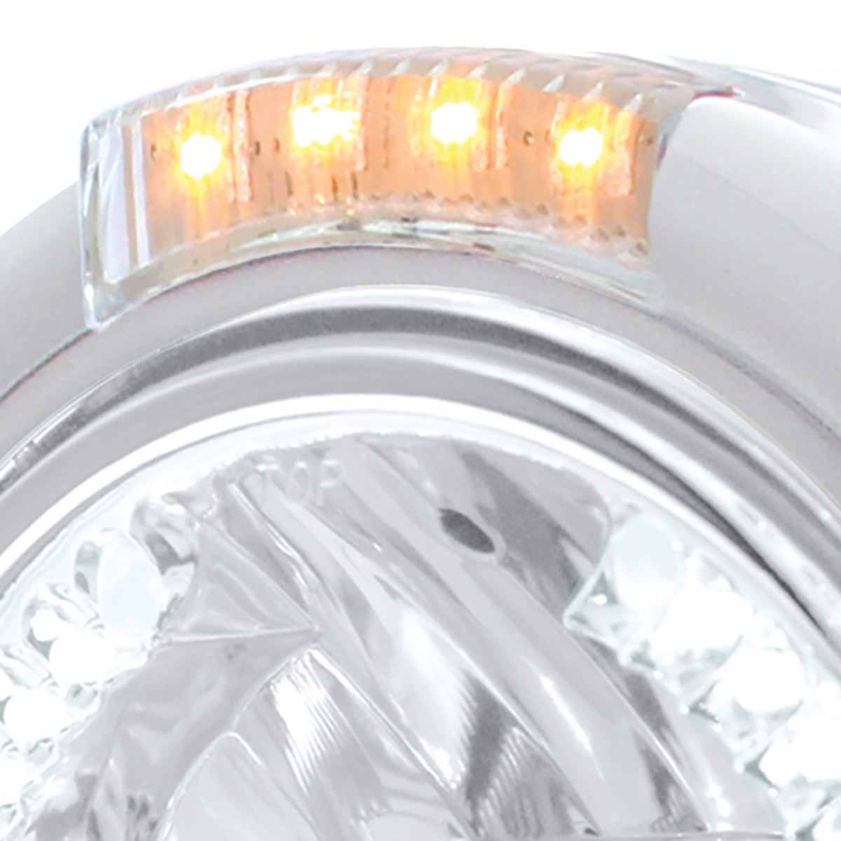 Stainless Steel Classic Half Moon Headlight H4 With White LED & Dual Mode LED Signal-Clear Lens - Thumbnail 2