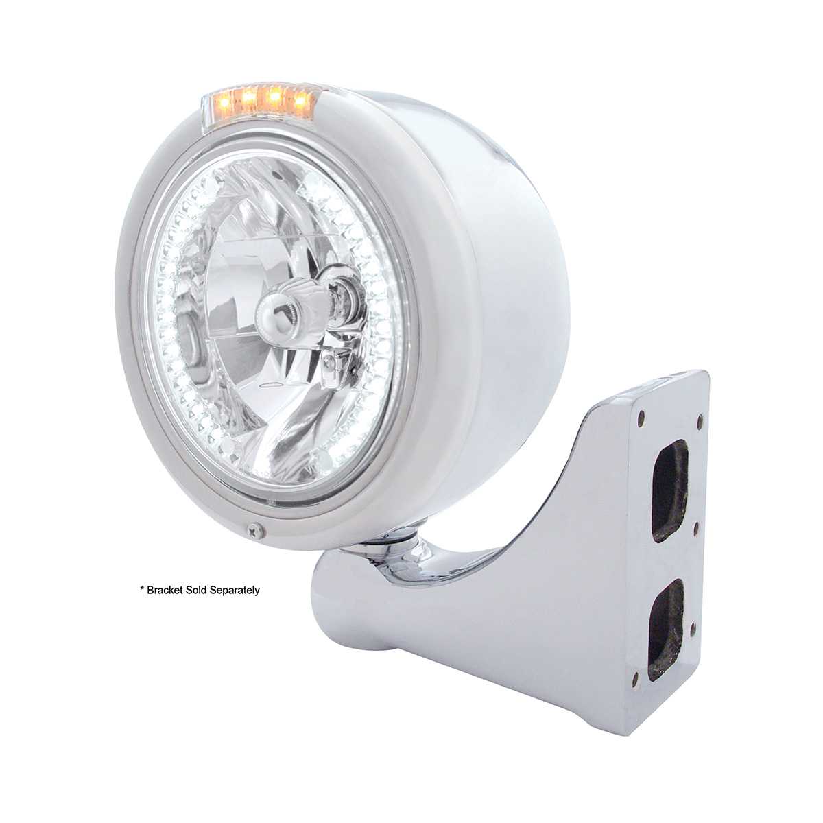 Stainless Steel Classic Half Moon Headlight H4 With White LED & Dual Mode LED Signal-Clear Lens - Thumbnail 4