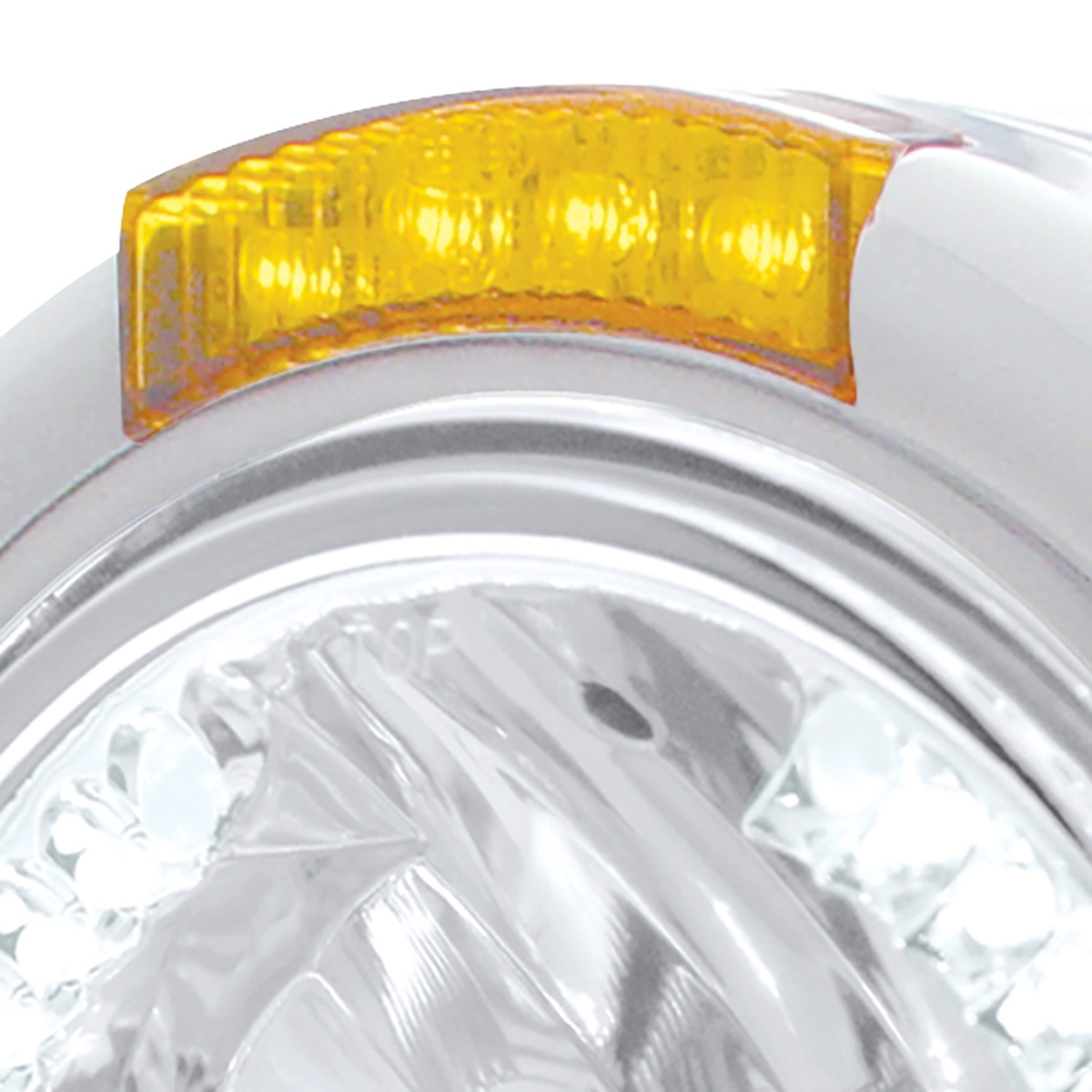 Stainless Steel Classic Half Moon Headlight H4 With White LED & Signal - Amber Lens - Thumbnail 2