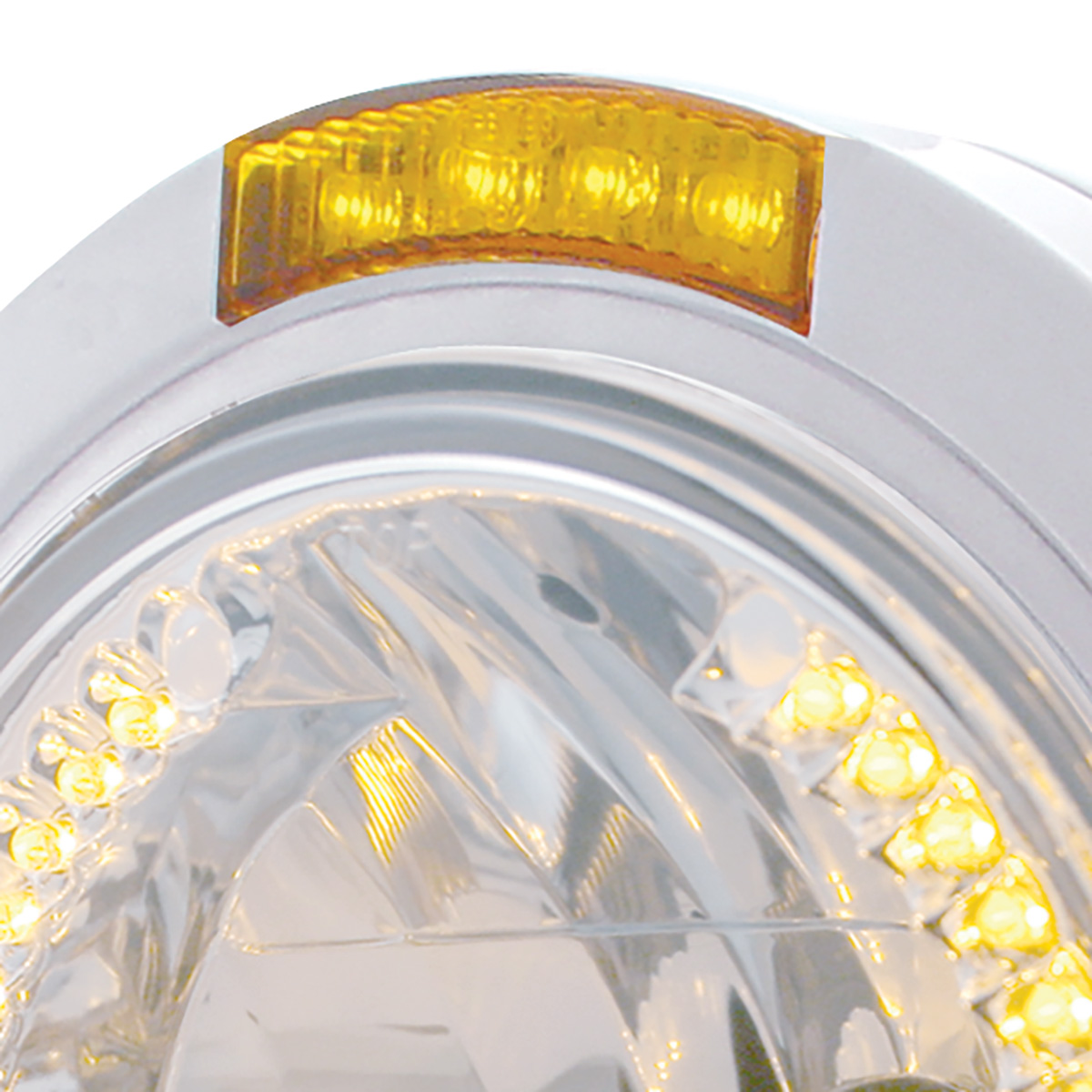 Stainless Steel Bullet Classic Headlight H4 With Amber LED & Dual Mode LED Signal - Amber Lens - Thumbnail 2
