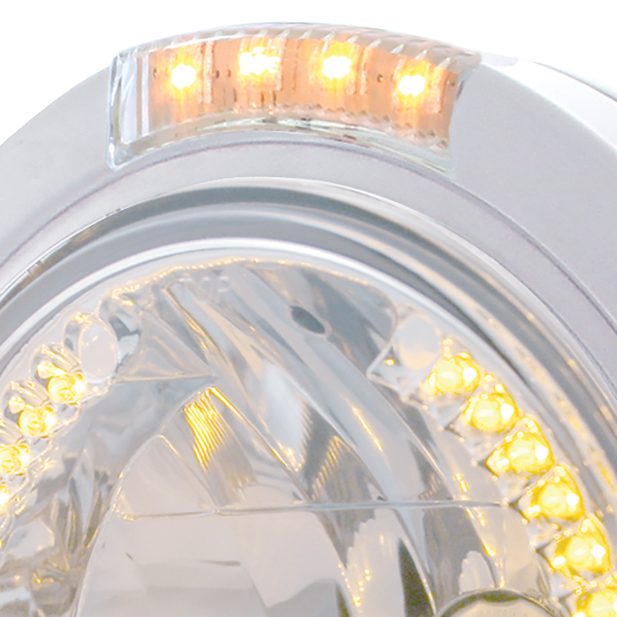 Stainless Steel Bullet Classic Headlight H4 With Amber LED & Dual Mode LED Signal - Clear Lens - Thumbnail 2