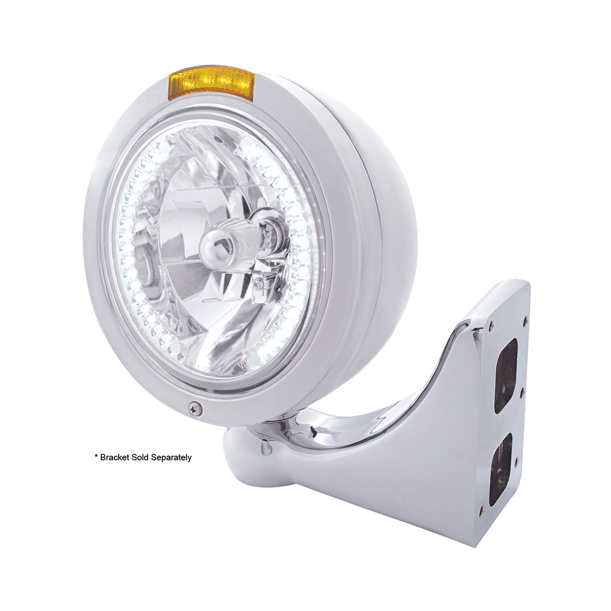 Stainless Steel Bullet Classic Headlight H4 With White LED & Dual Mode LED Signal-Amber Lens - Thumbnail 4