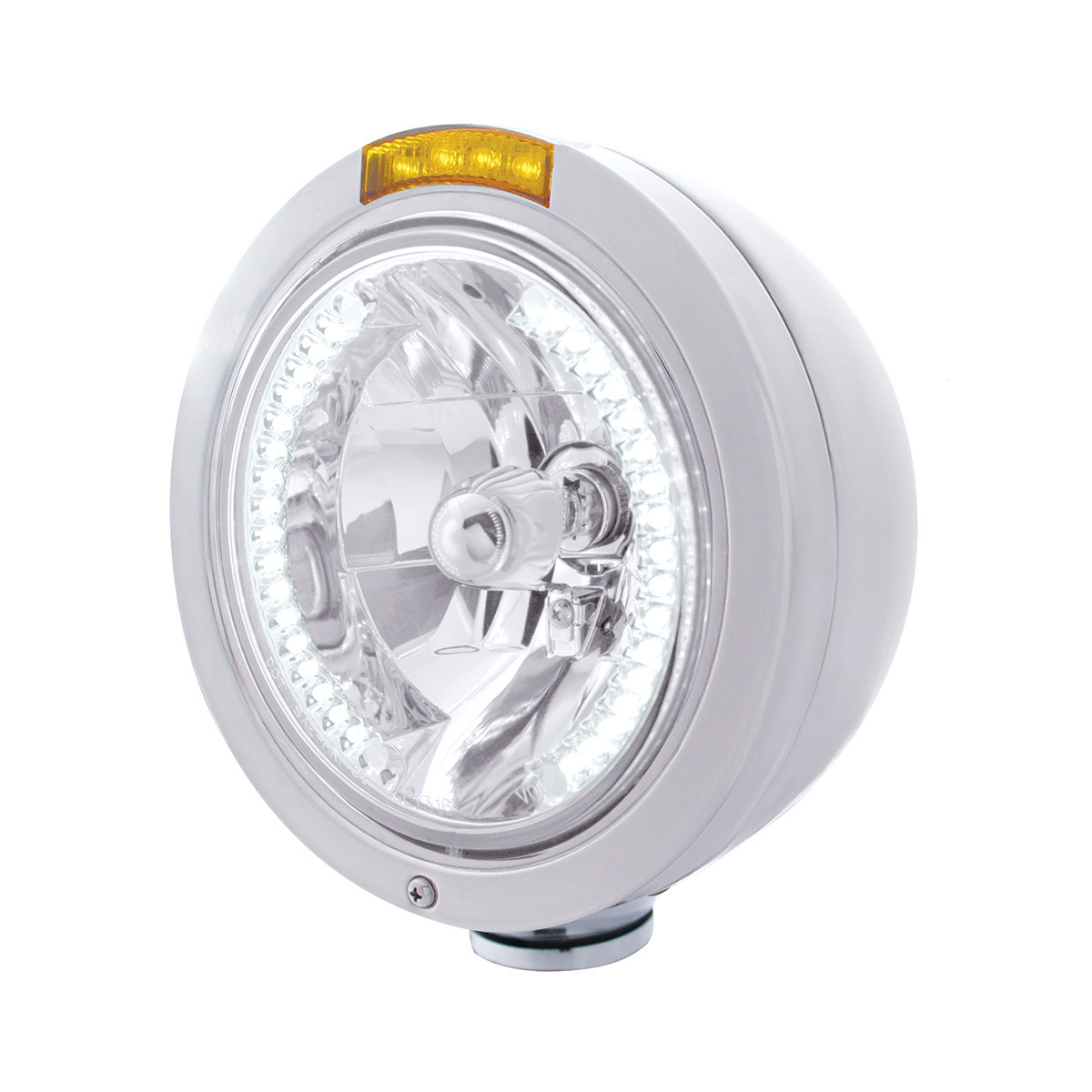 Stainless Steel Bullet Classic Headlight H4 With White LED & Dual Mode LED Signal-Amber Lens - Thumbnail 6