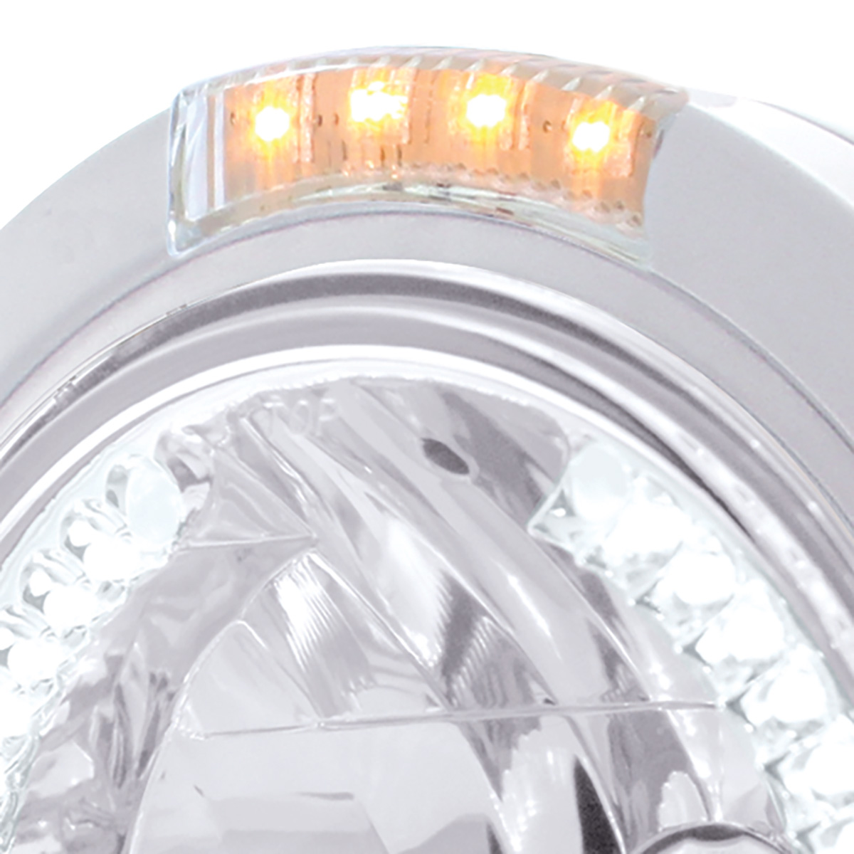 Stainless Steel Bullet Classic Headlight H4 With White LED & Dual Mode LED Signal-Clear Lens - Thumbnail 2