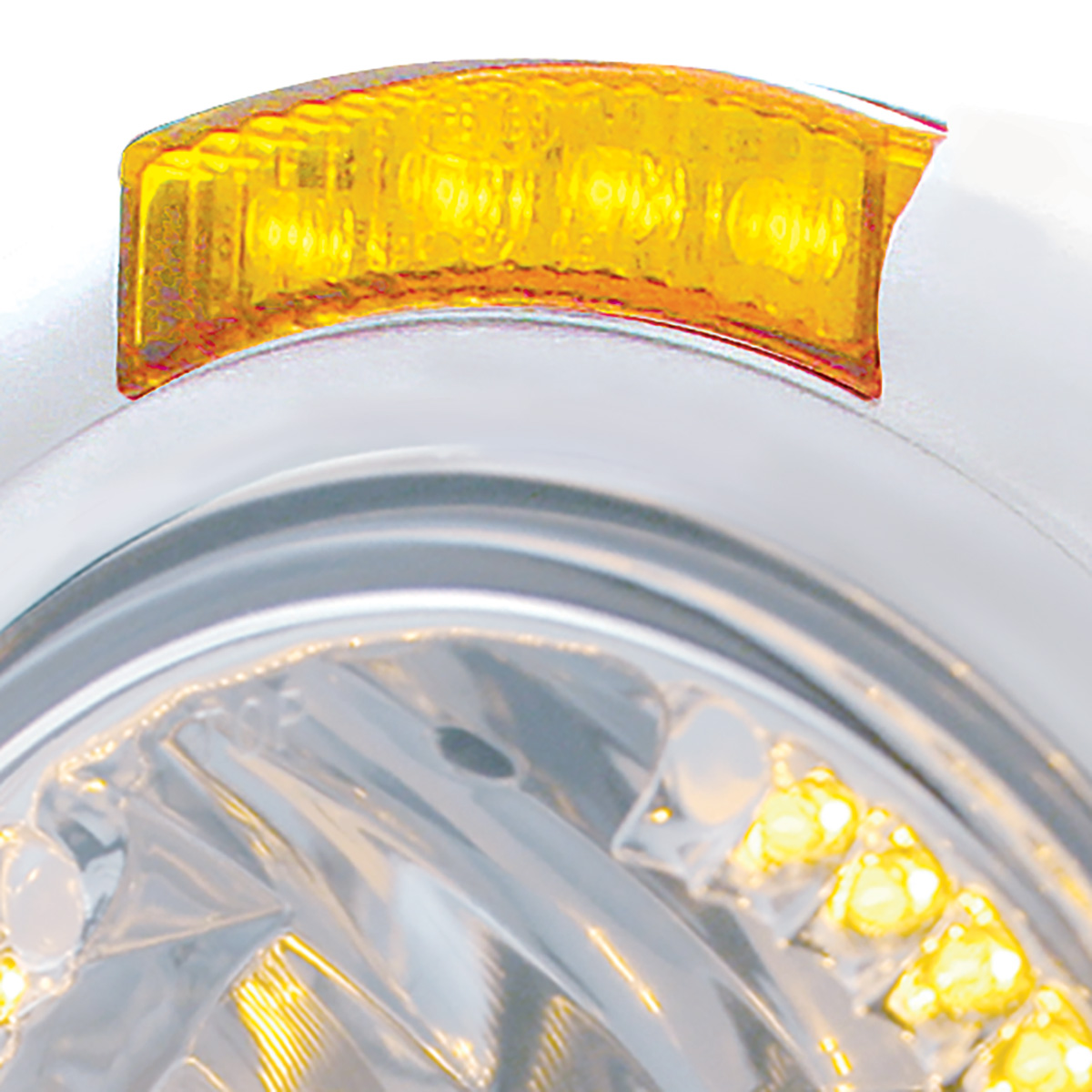 Stainless Steel Classic Headlight H4 With 34 Amber LED & Signal - Amber Lens - Thumbnail 2