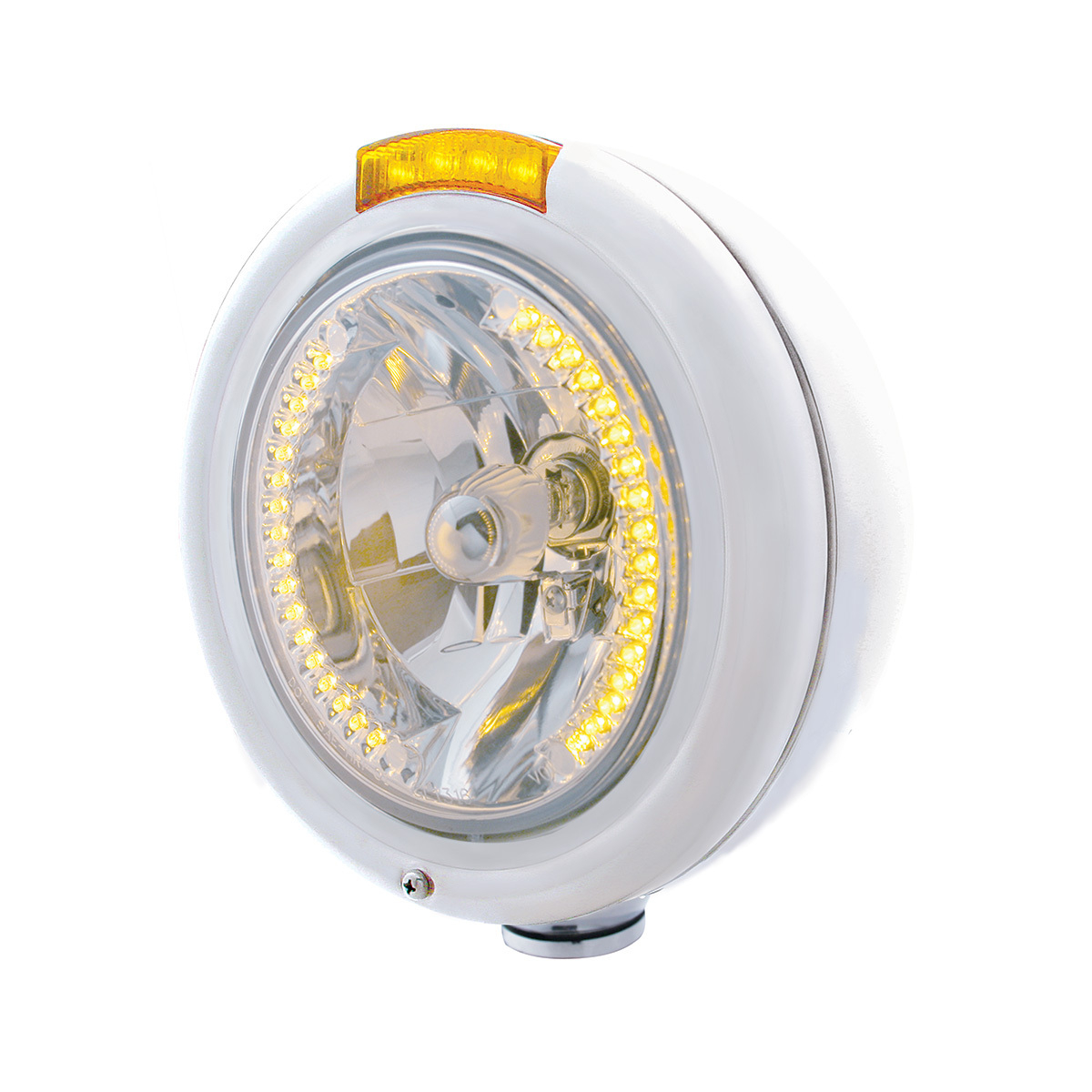 Stainless Steel Classic Headlight H4 With 34 Amber LED & Signal - Amber Lens - Thumbnail 6