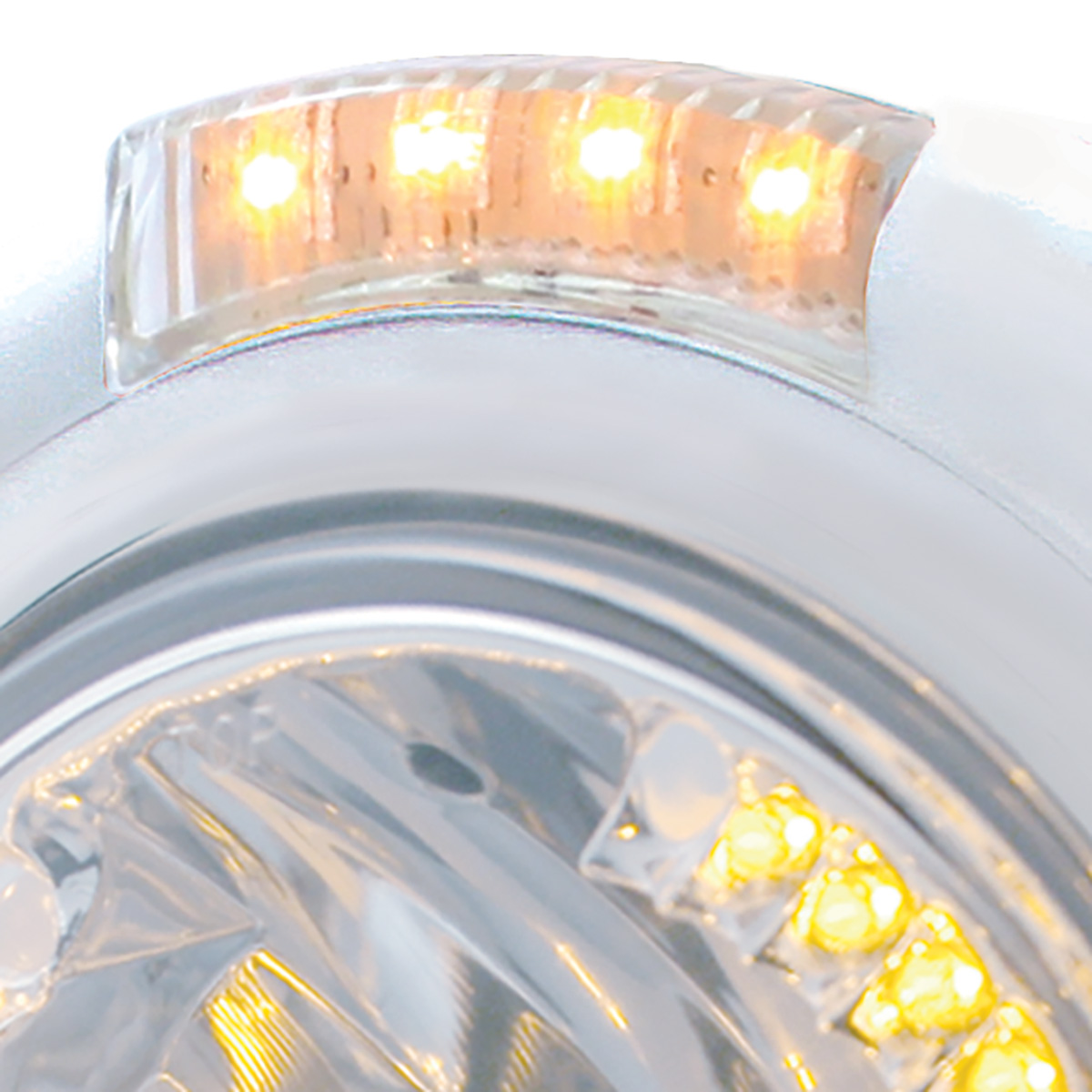 Stainless Steel Classic Headlight H4 With 34 Amber LED & Signal - Clear Lens - Thumbnail 2