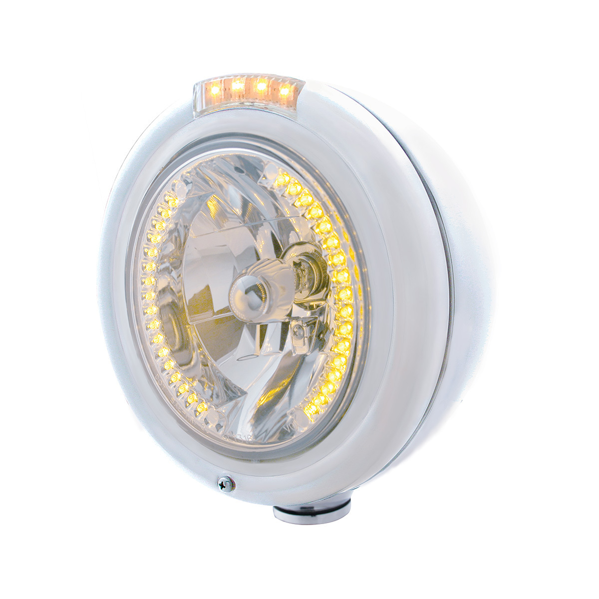 Stainless Steel Classic Headlight H4 With 34 Amber LED & Signal - Clear Lens - Thumbnail 6