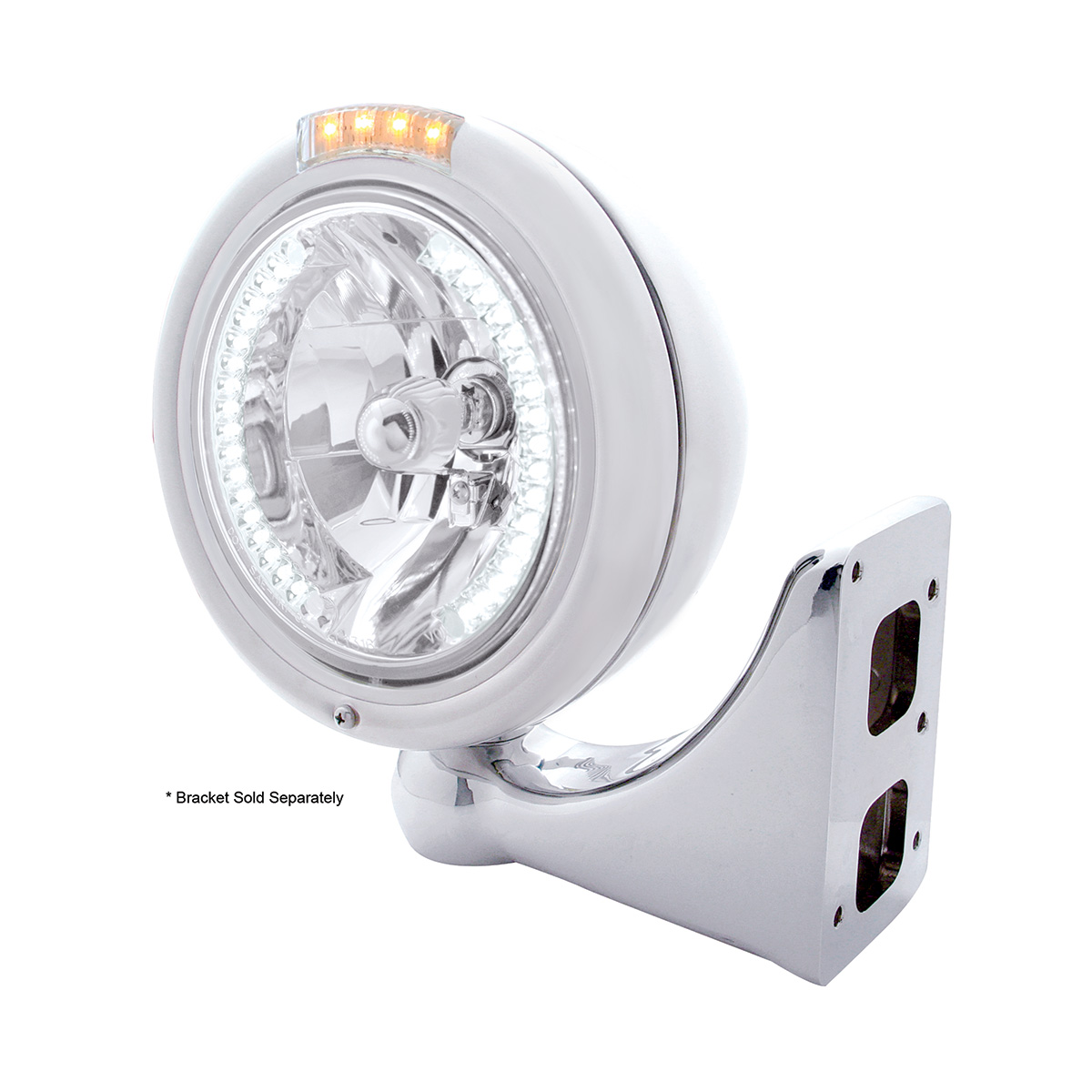 Stainless Steel Classic Headlight H4 With 34 White LED & Dual Mode LED Signal - Clear Lens - Thumbnail 4