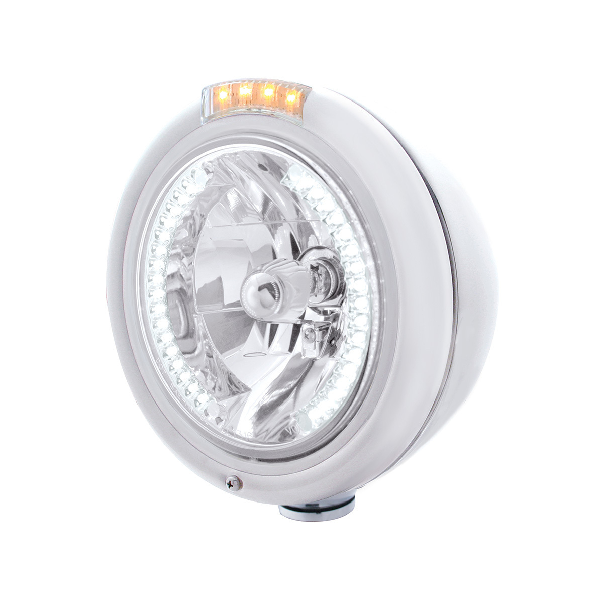 Stainless Steel Classic Headlight H4 With 34 White LED & Dual Mode LED Signal - Clear Lens - Thumbnail 6