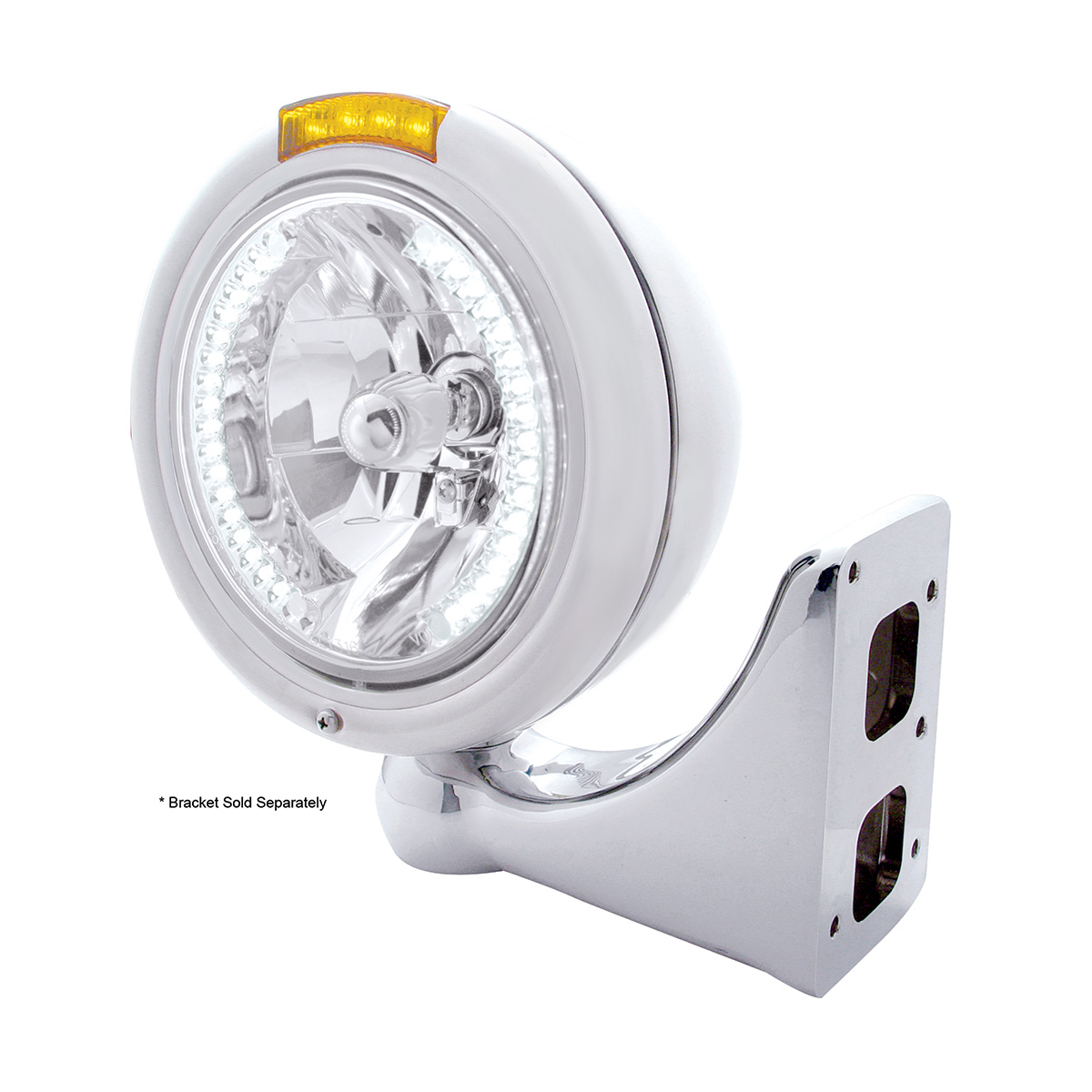 Stainless Steel Classic Headlight H4 With 34 White LED & Signal - Amber Lens - Thumbnail 4