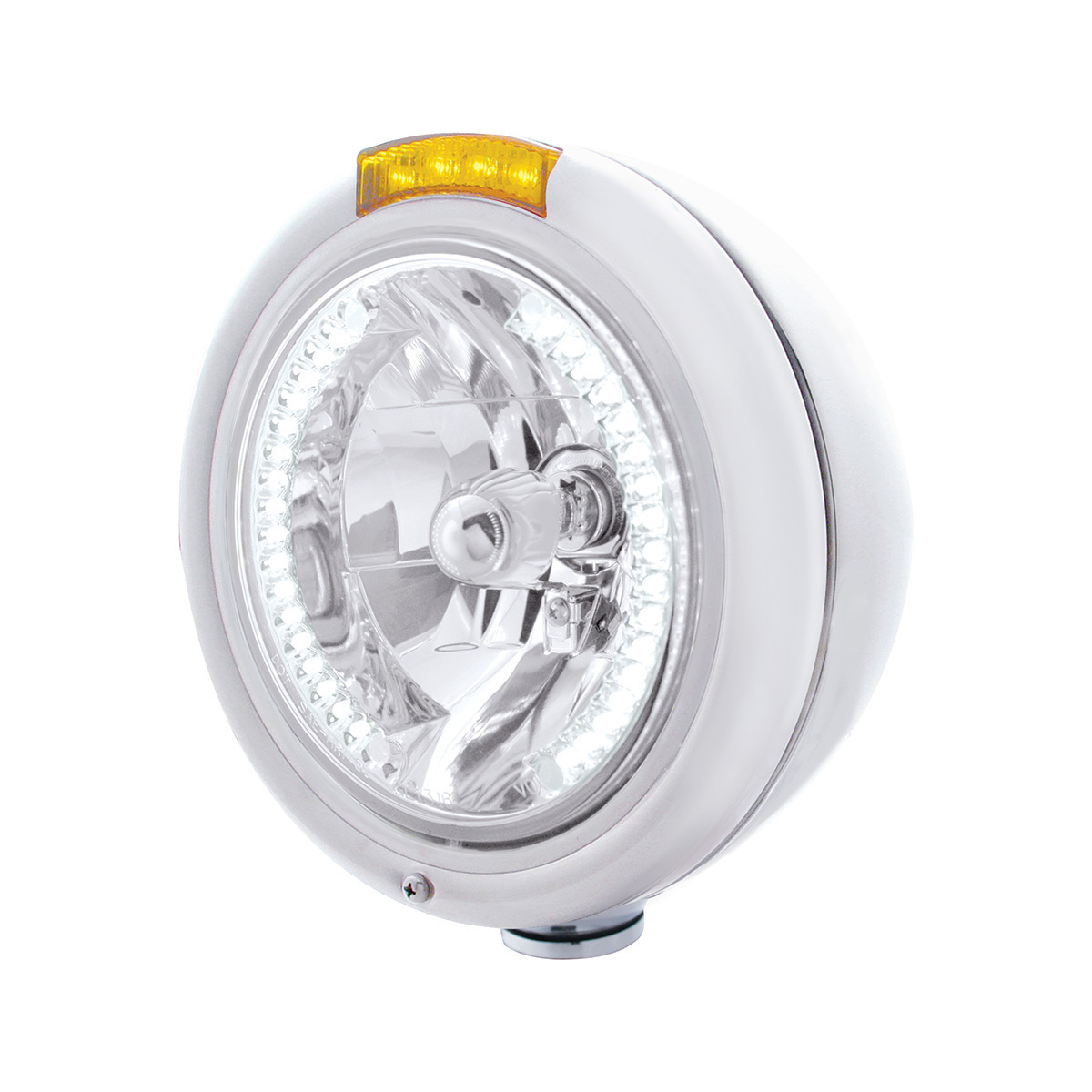 Stainless Steel Classic Headlight H4 With 34 White LED & Signal - Amber Lens - Thumbnail 6